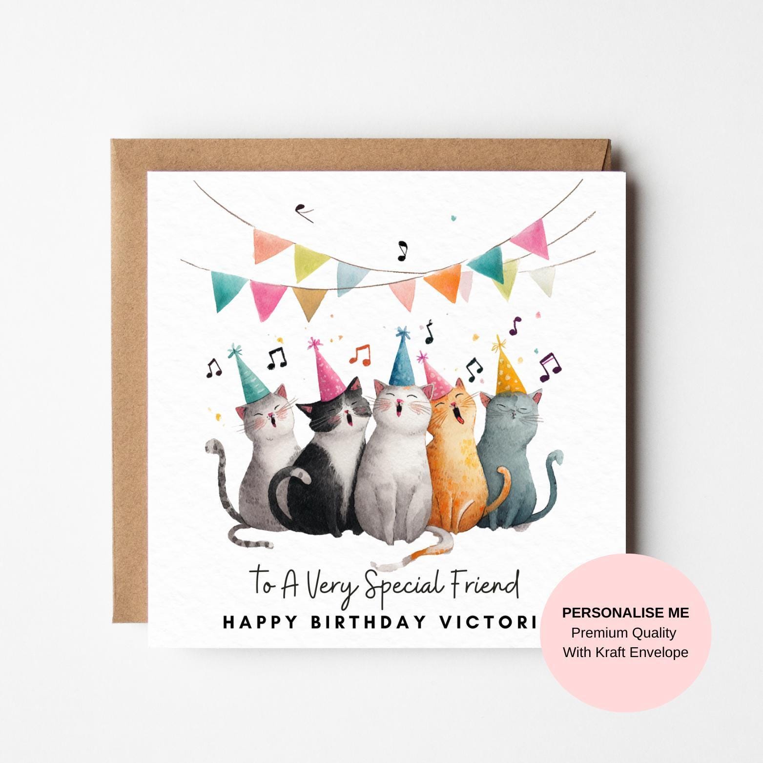 Cats in Party Hats Birthday Card: Whimsical Feline Friends Greeting (Personalised)