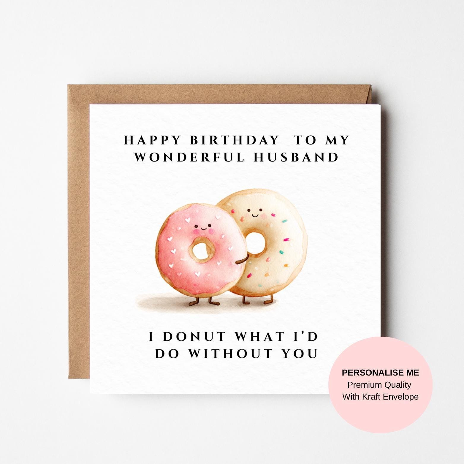 Funny Husband Birthday Card - Donut Couple Illustration, Personalizable