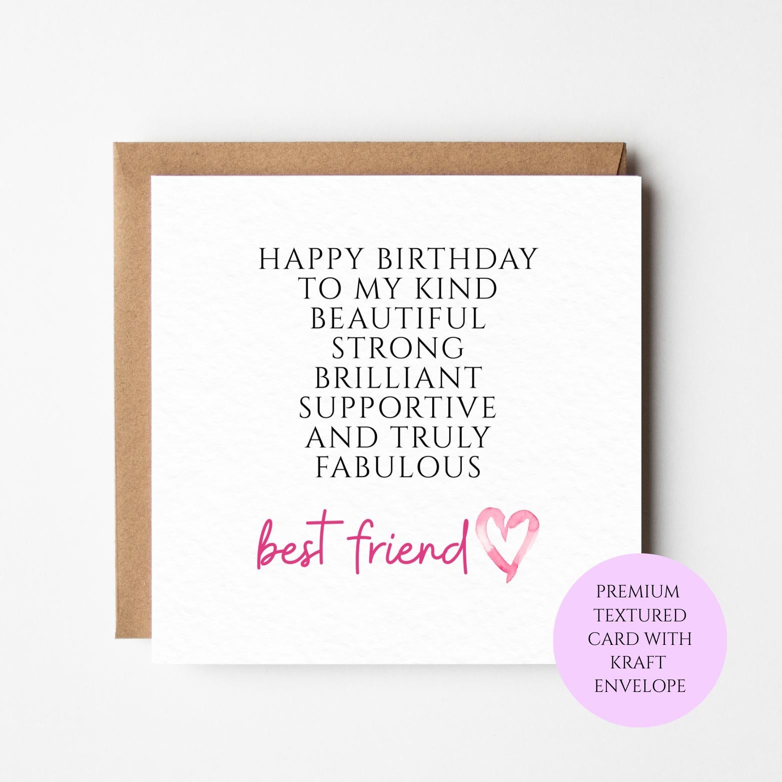 Friend Birthday Card | Kind, Strong, Supportive Friend Affirmations