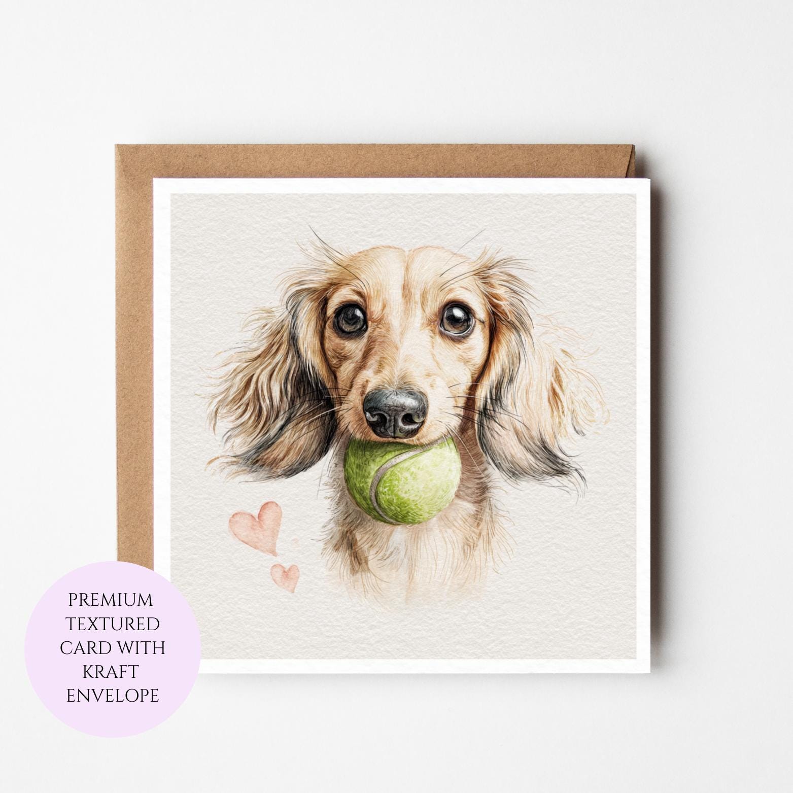 Dachshund Birthday Card, Watercolor Dog with Hearts