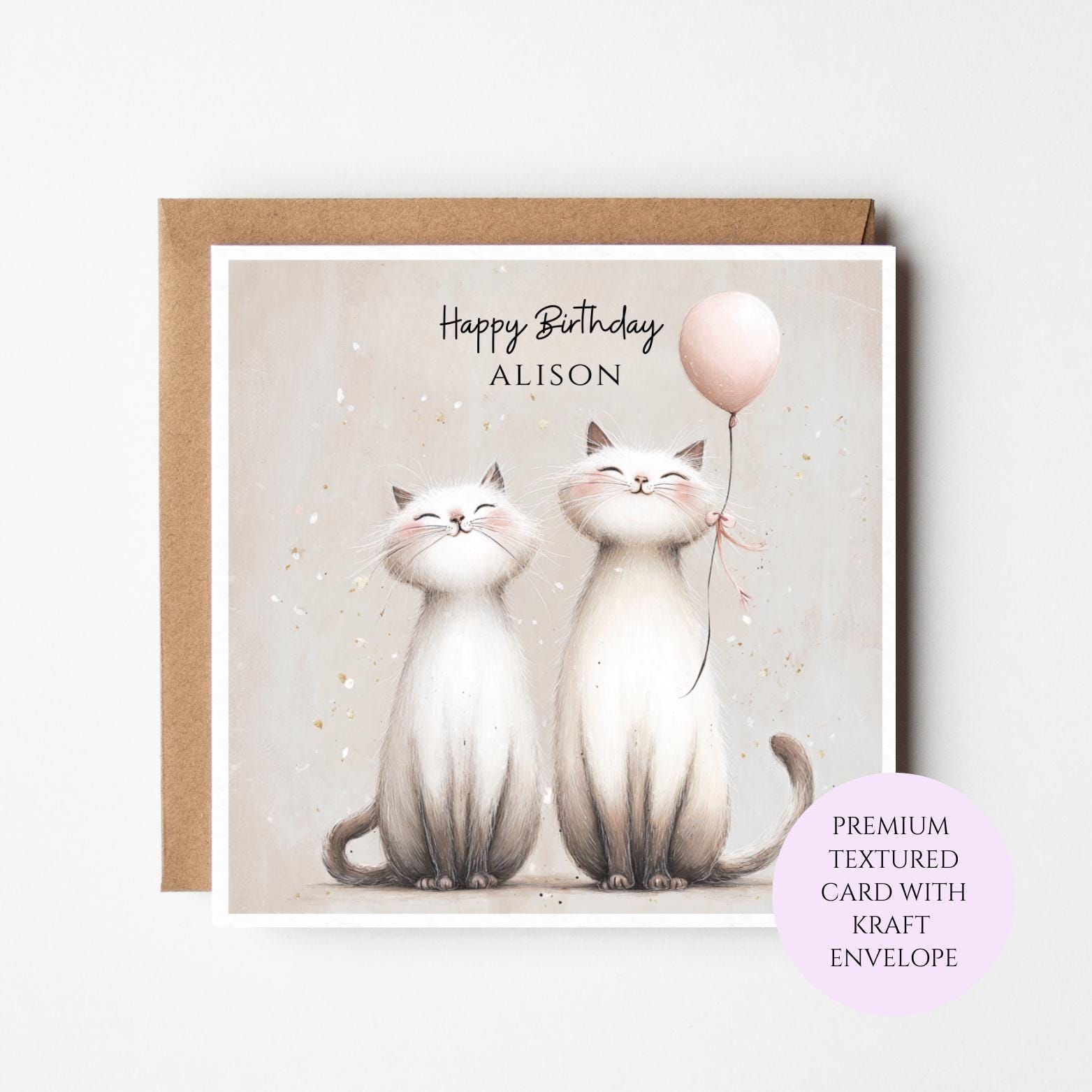 White Cat Birthday Card - Elegant Design for Her