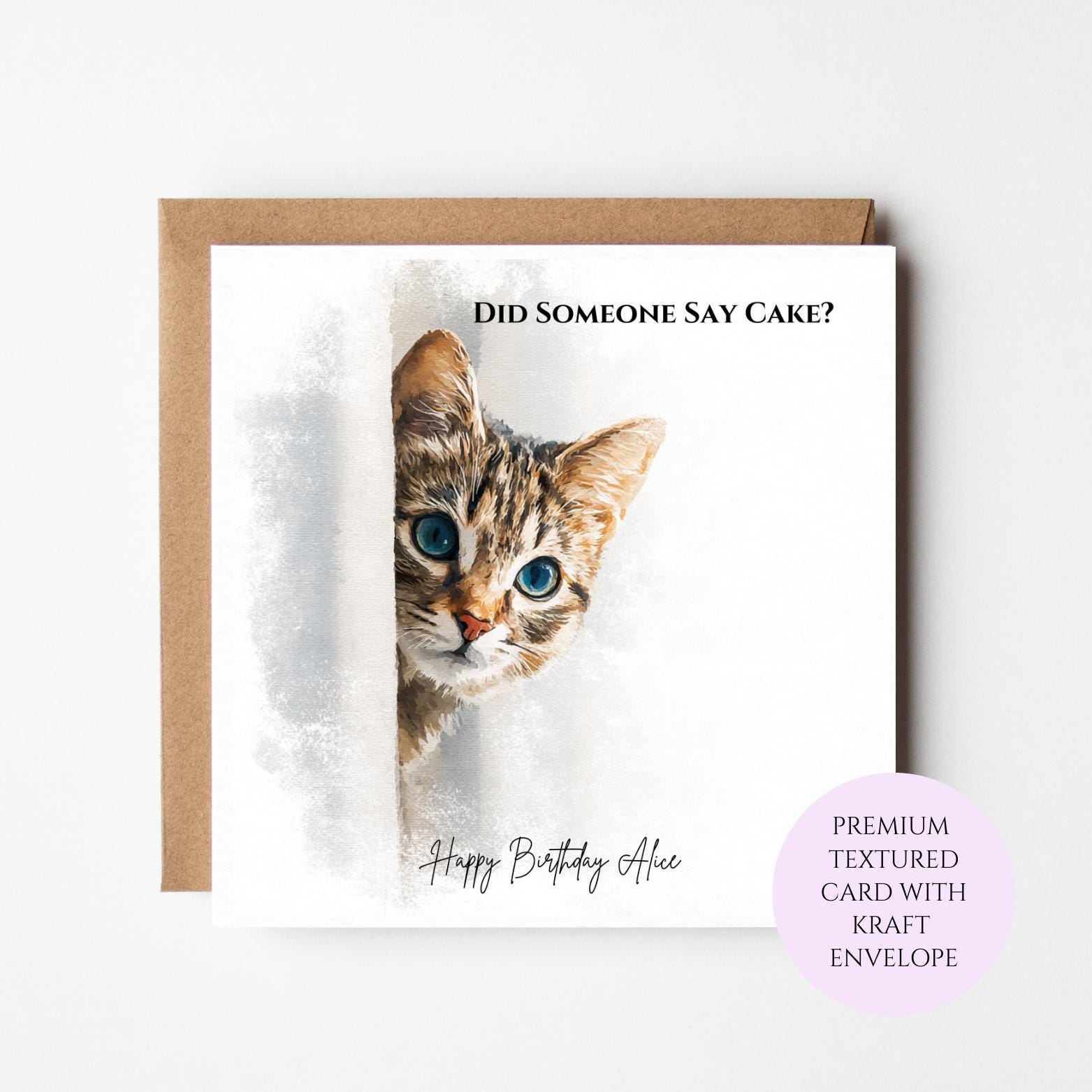 Funny Cat Birthday Card – Watercolor Kitten, Sister, Friend, Mum (Customizable Name)