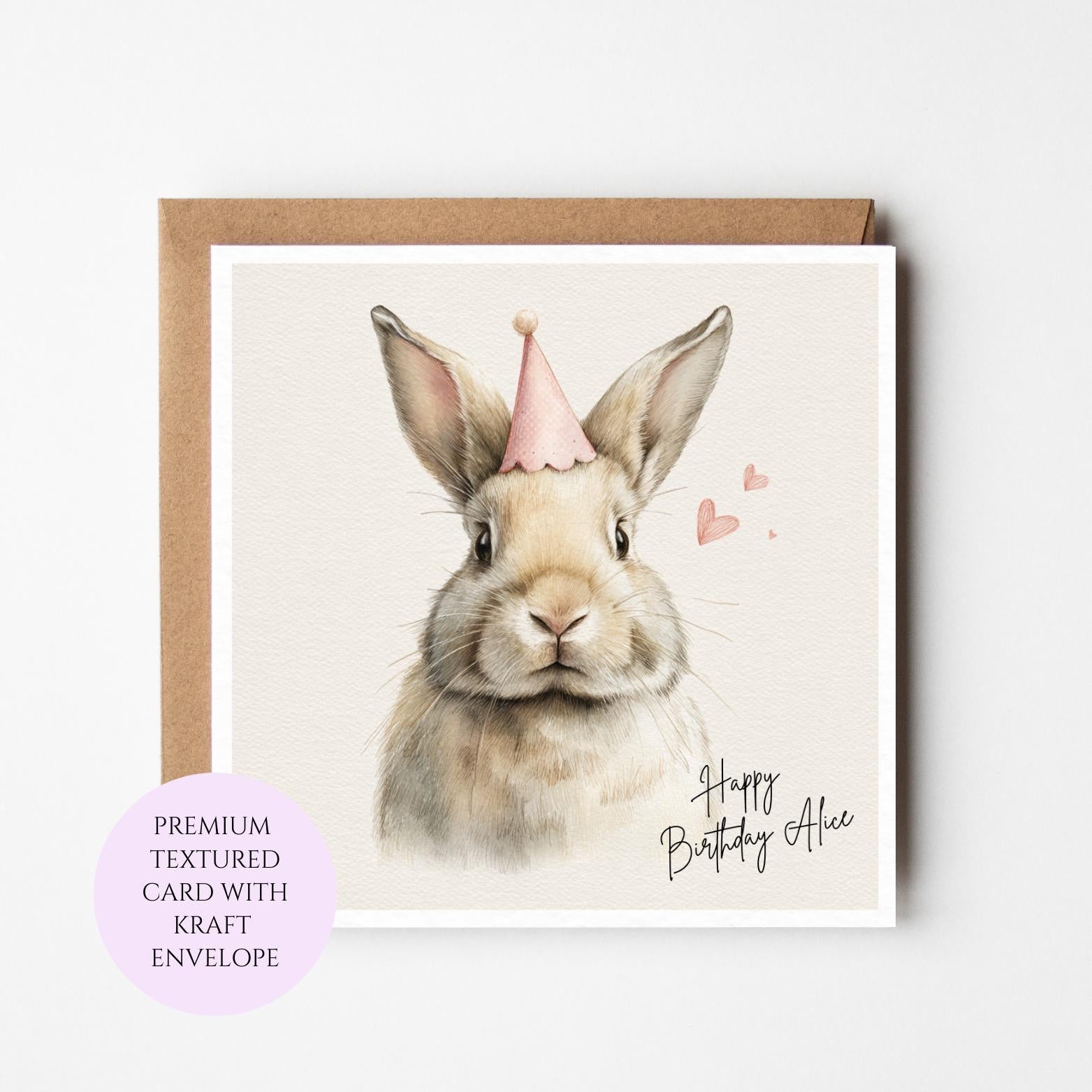 Personalised Watercolour Bunny Birthday Card – Rabbit Lover Gift, Sister, Mum, Friend
