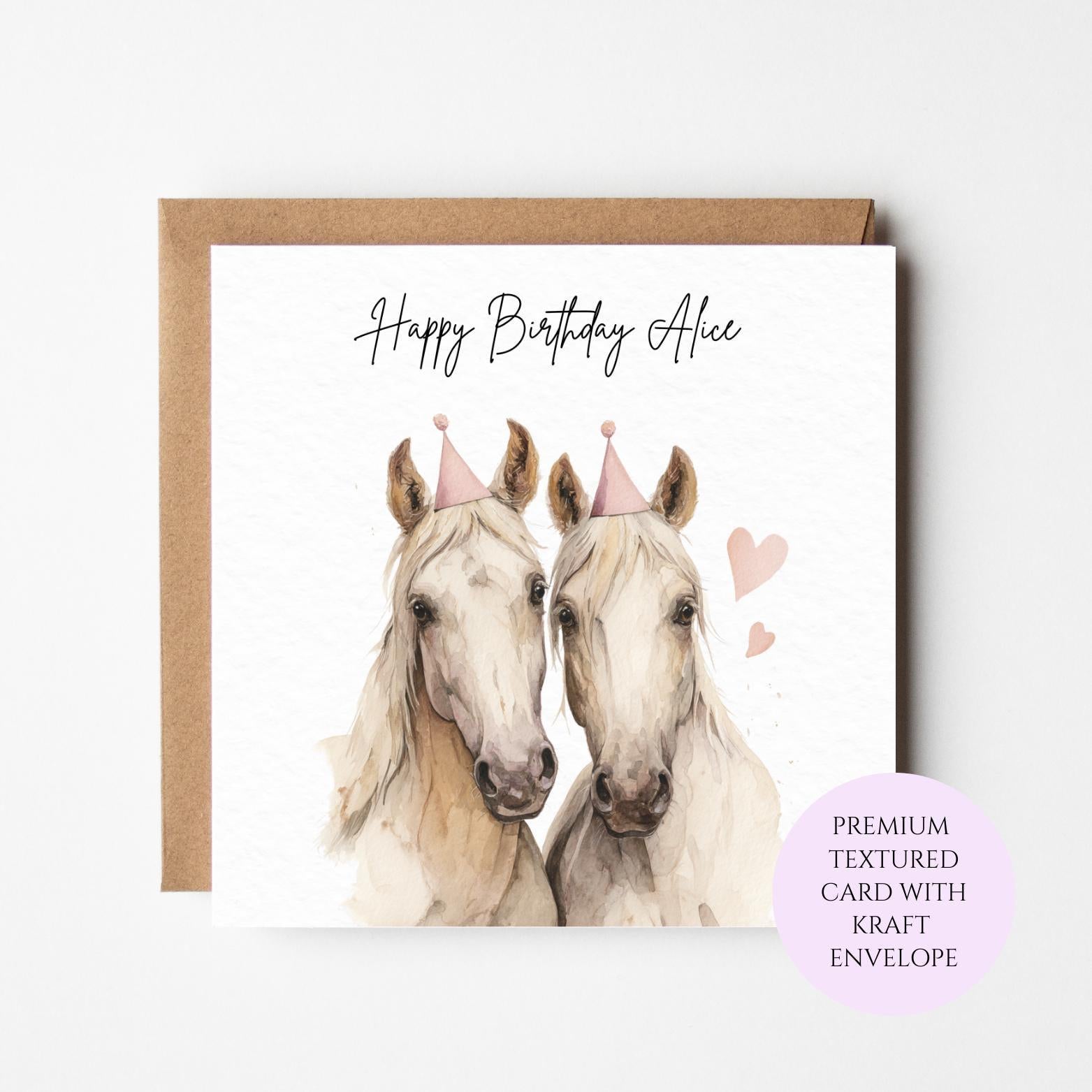 Personalized Watercolour Horse Birthday Card – Sister, Friend, Mum Animal Greeting