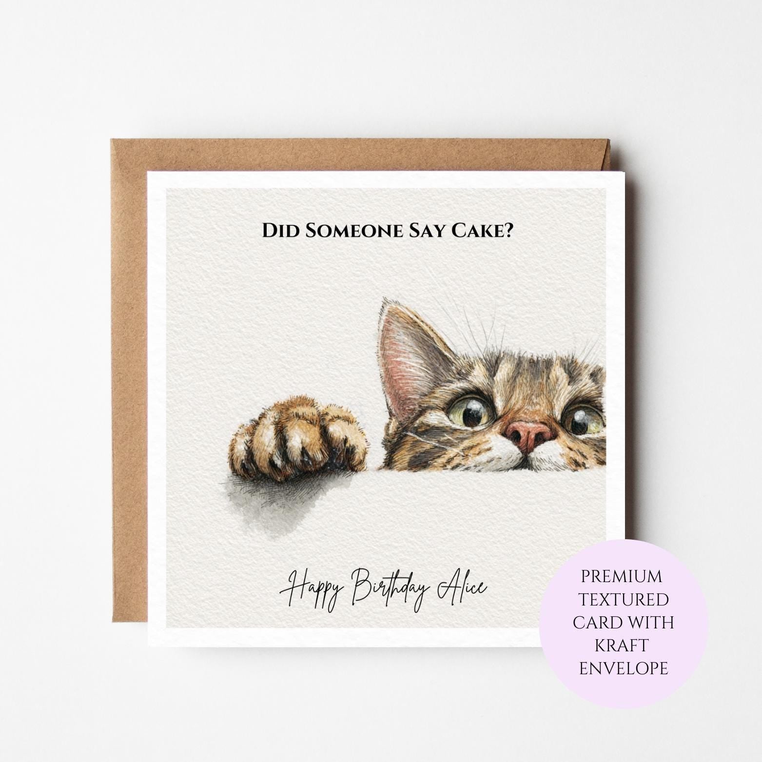 Funny Cat Birthday Card – Watercolor Kitten, Personalized Greeting for Her