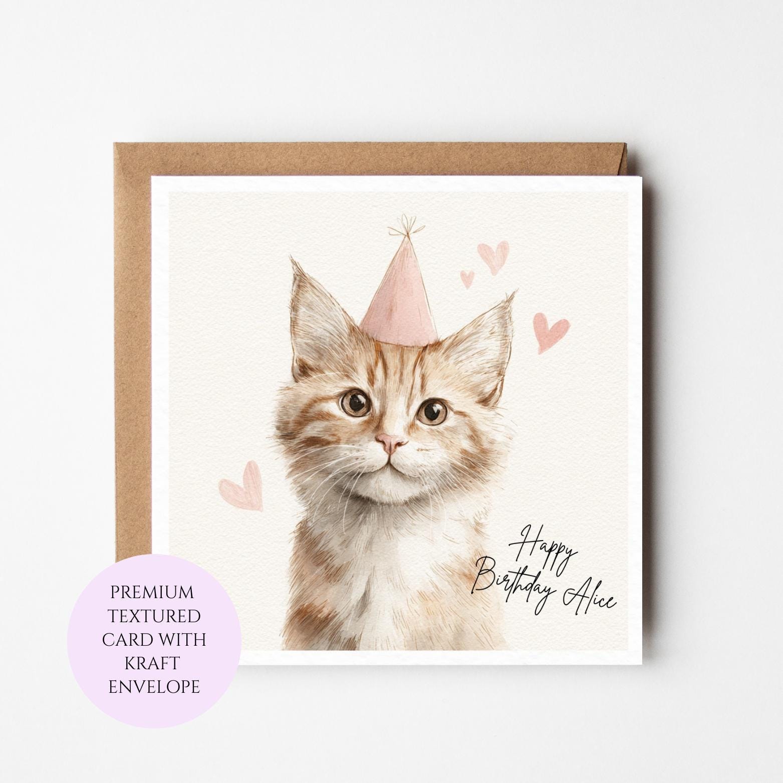 Personalised Ginger Kitten Watercolour Birthday Card – Cat Lover Gift