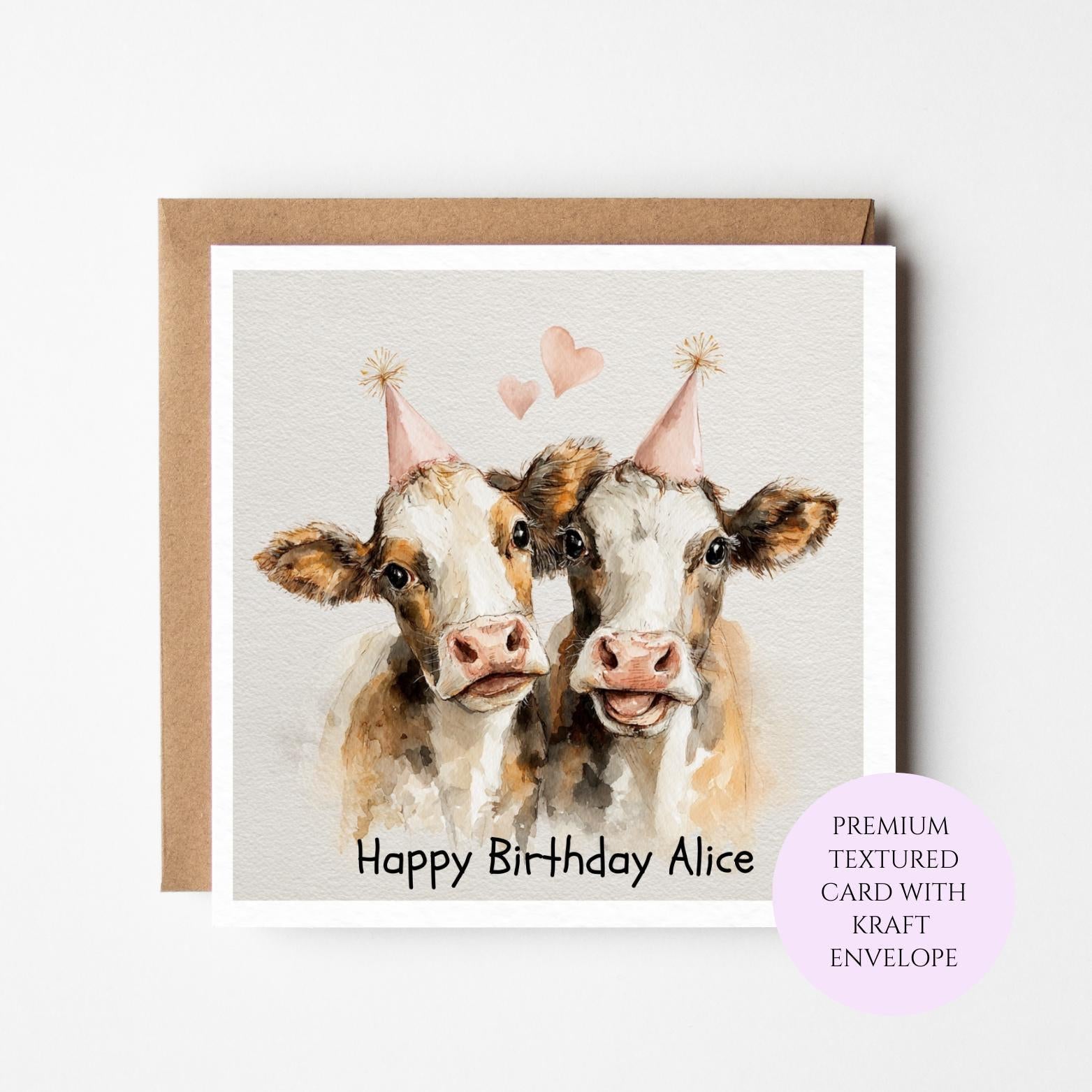 Watercolor Cow Couple Birthday Card: Farm Animal Greeting, Countryside Charm