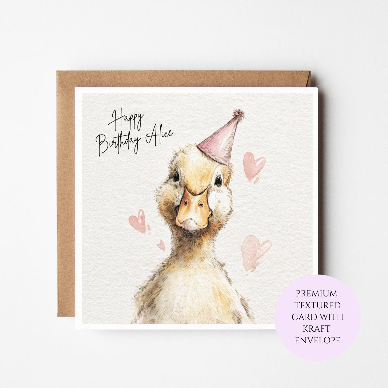 Personalised Watercolour Duck Birthday Card – Sister, Friend, Mum, Daughter Gift