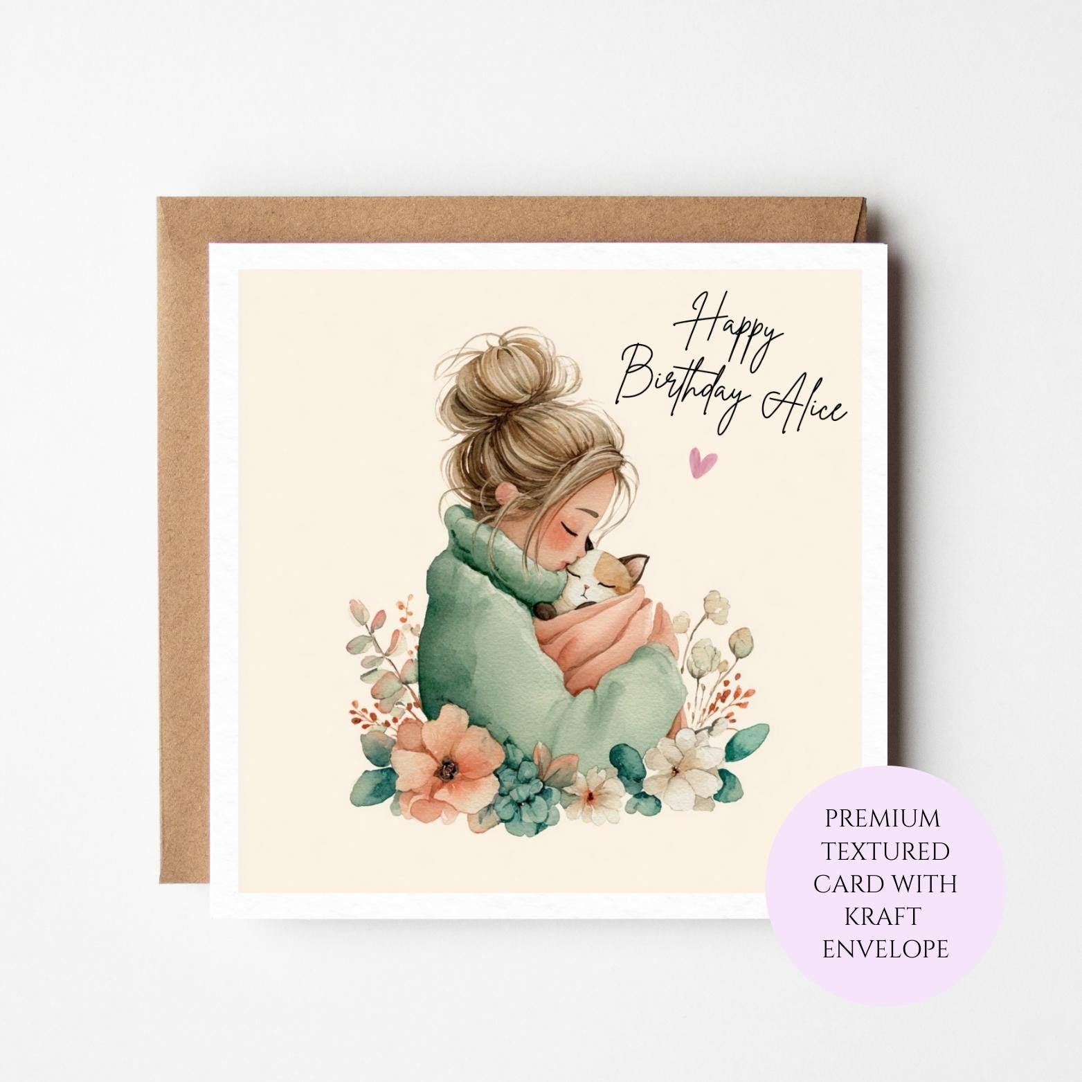 Birthday Card for Mum, Mother and Child Illustration, Floral Watercolor Design