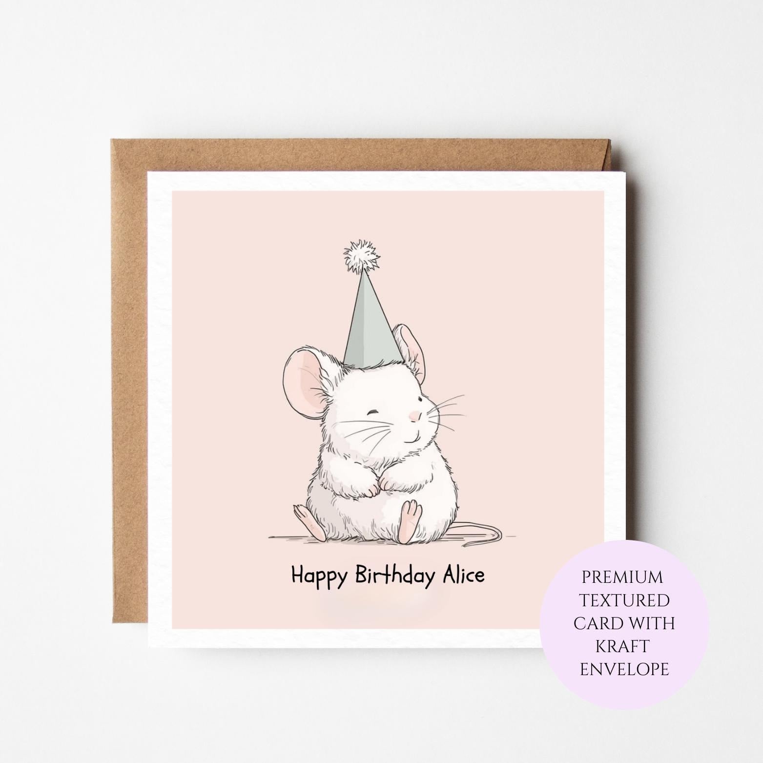 Mouse Birthday Card: Whimsical Animal Illustration, Cardstock (Blank Inside)