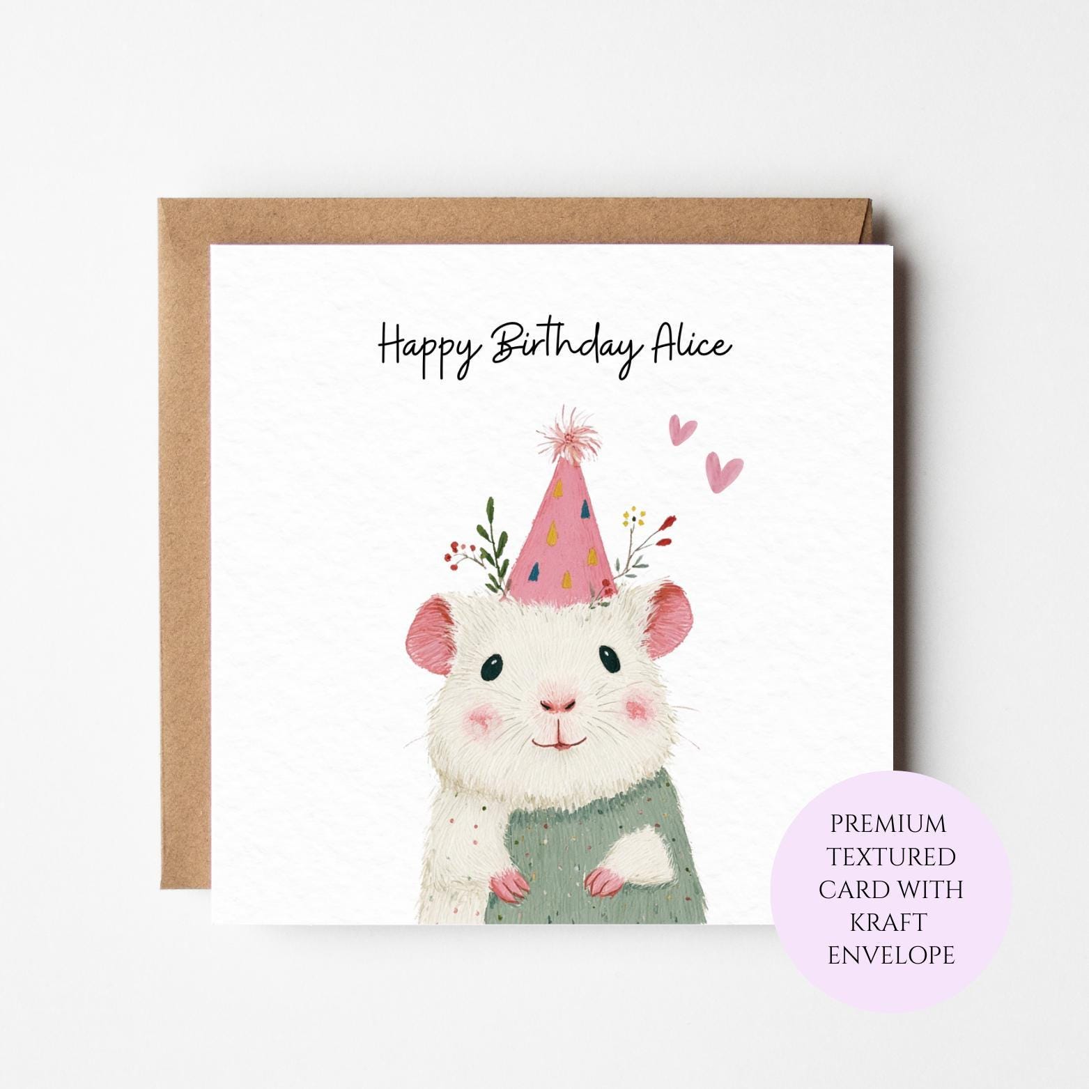 Birthday Card: Hamster with Party Hat, Whimsical Animal Lover Greeting