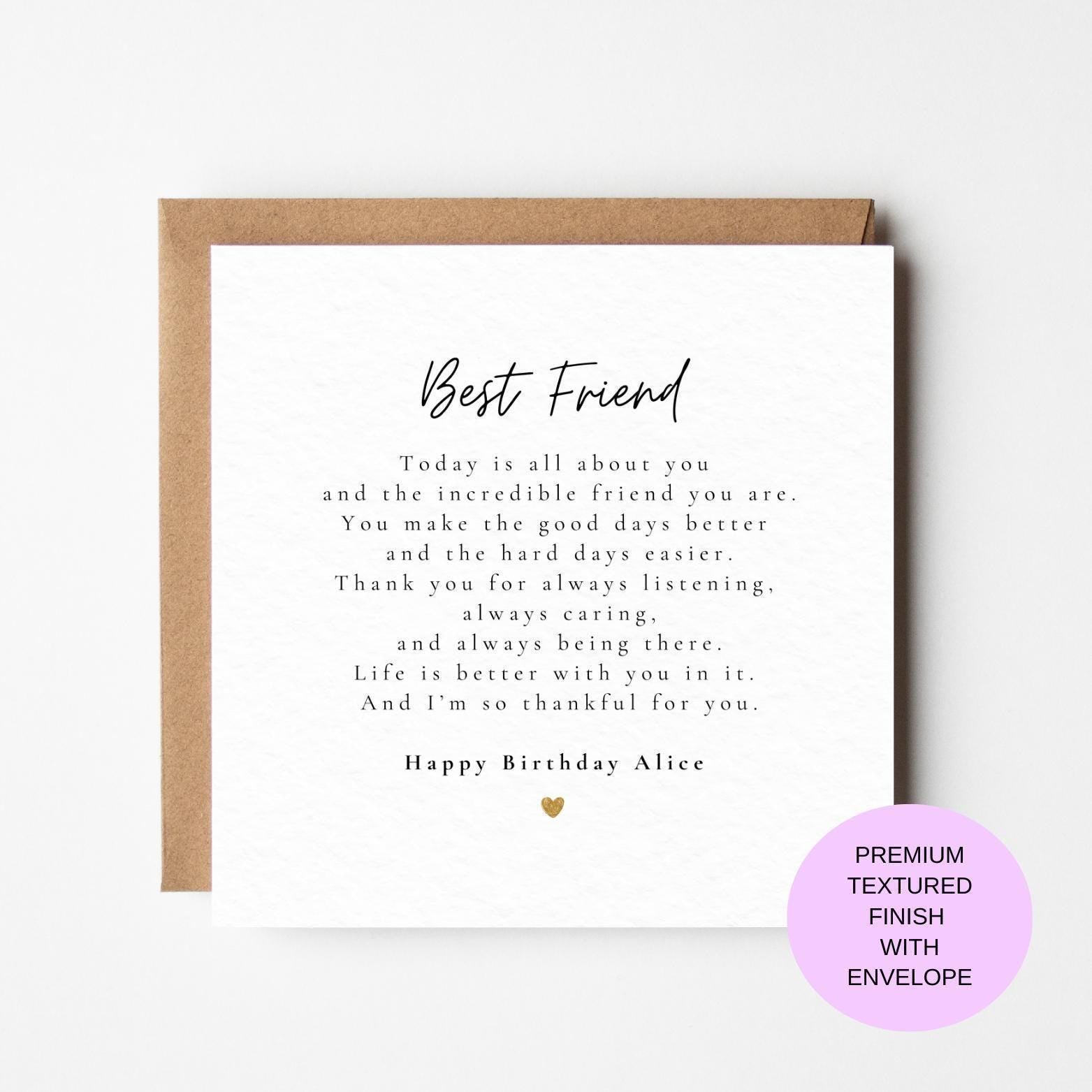 Friend Birthday Card – Friendship Love, Textured Card, Kraft Envelope