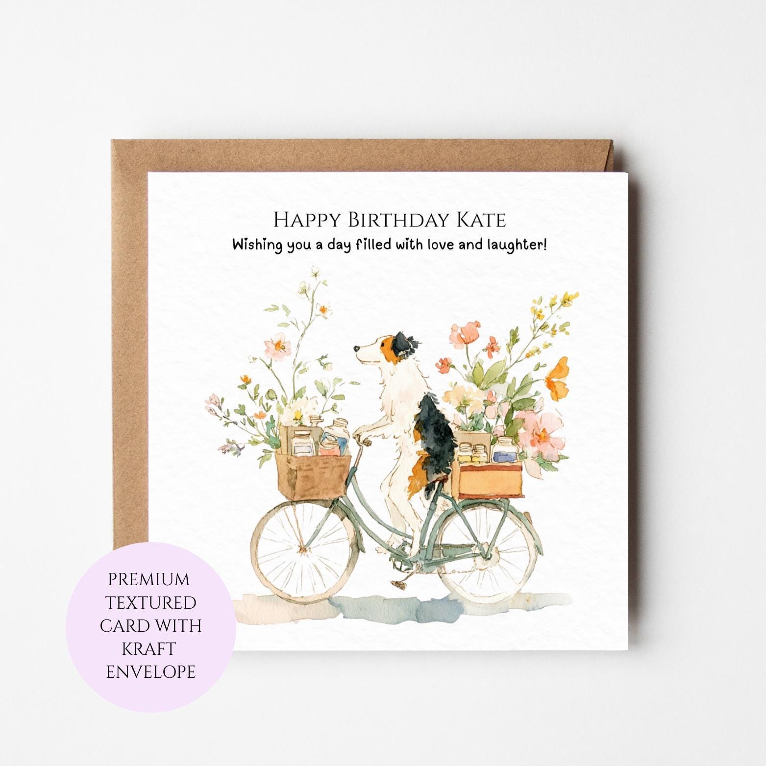 Dog Bicycle Birthday Card: Whimsical Dog Lover Greeting for Friend Sister