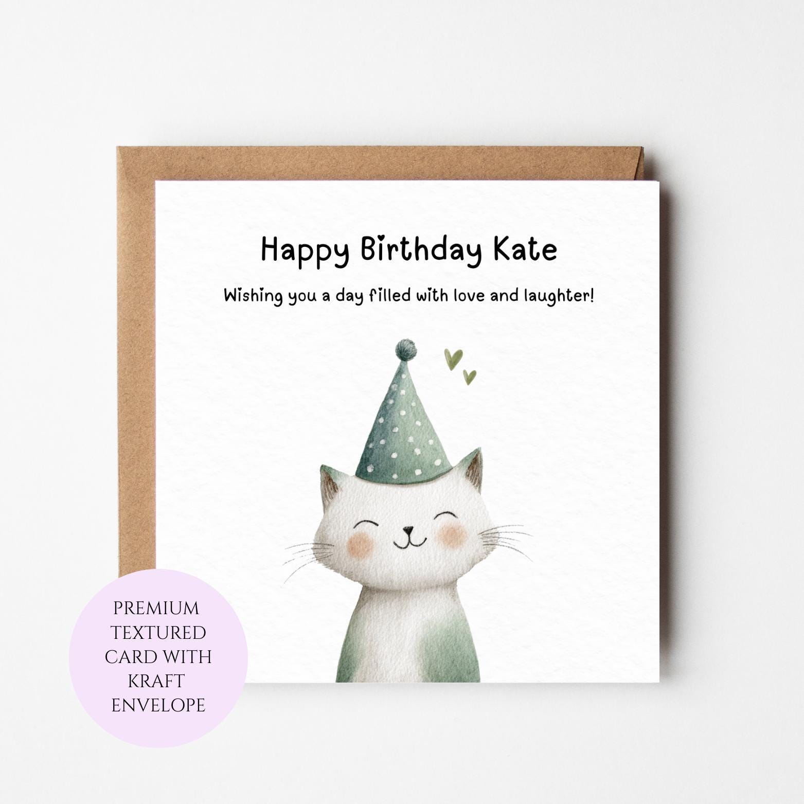 Party Cat Birthday Card for Cat Lovers, Whimsical Feline Greeting