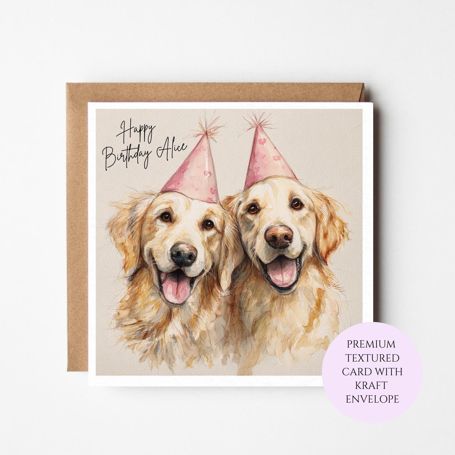Personalised Golden Retriever Birthday Card – Watercolor Dog Art for Her