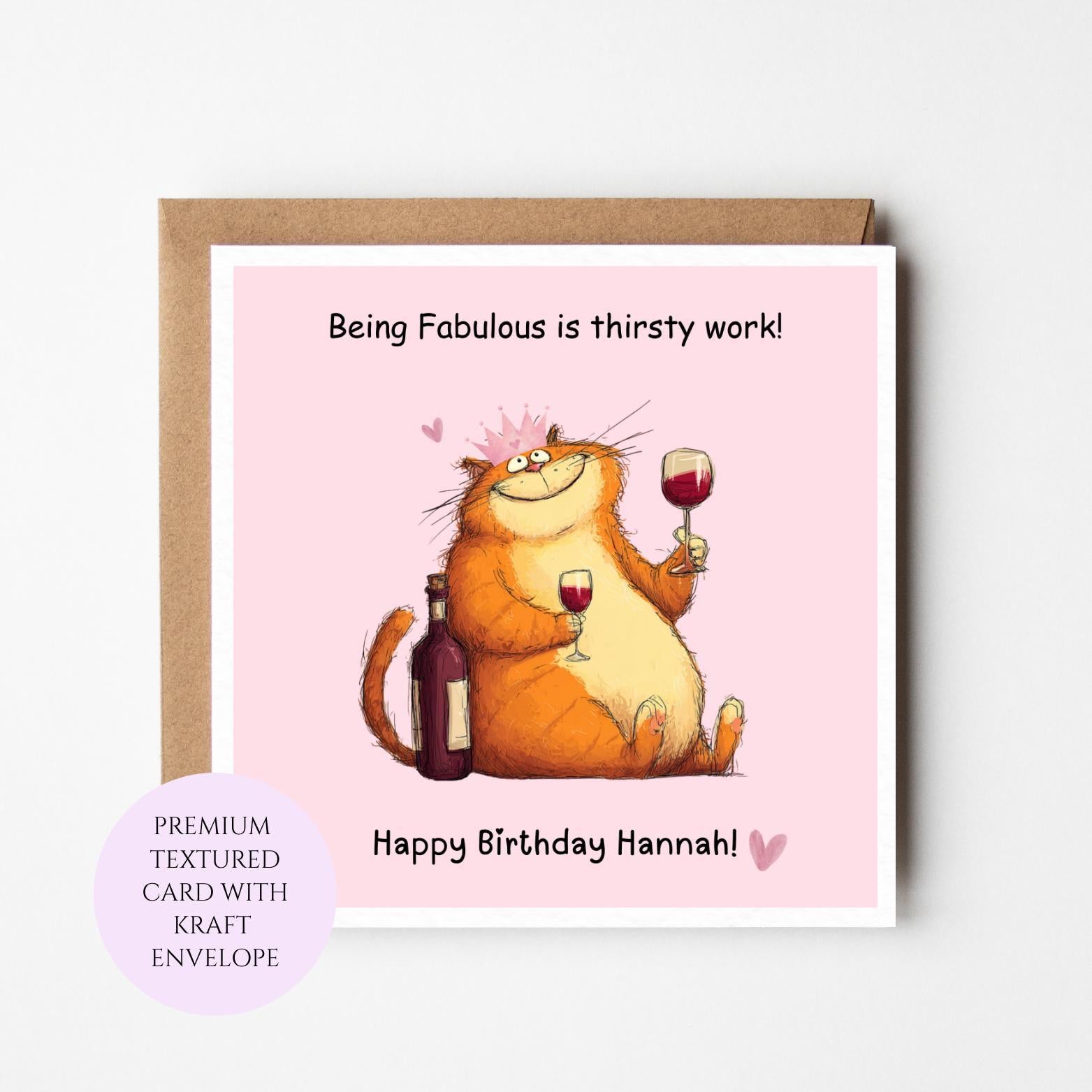 Funny Cat Birthday Card, Animal Lover, Friend Whimsy (Textured Cardstock, Kraft Envelope)