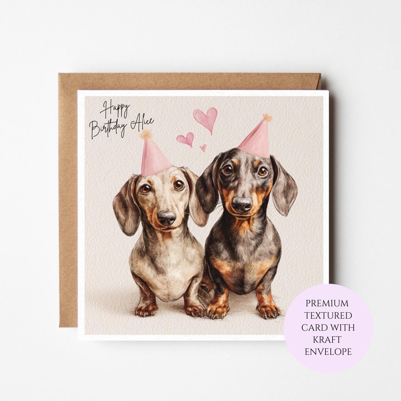 Personalised Dachshund Birthday Card – Watercolour Sausage Dogs, Sister, Friend, Mum