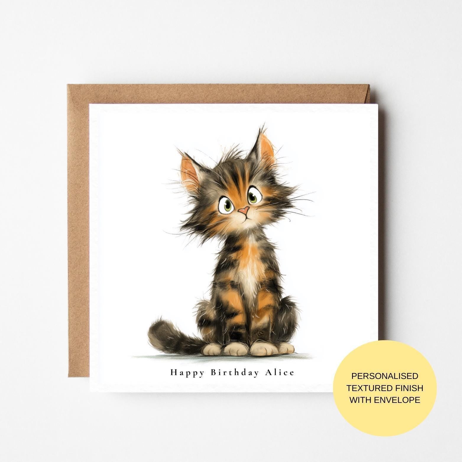 Cute Watercolor Cat Birthday Card