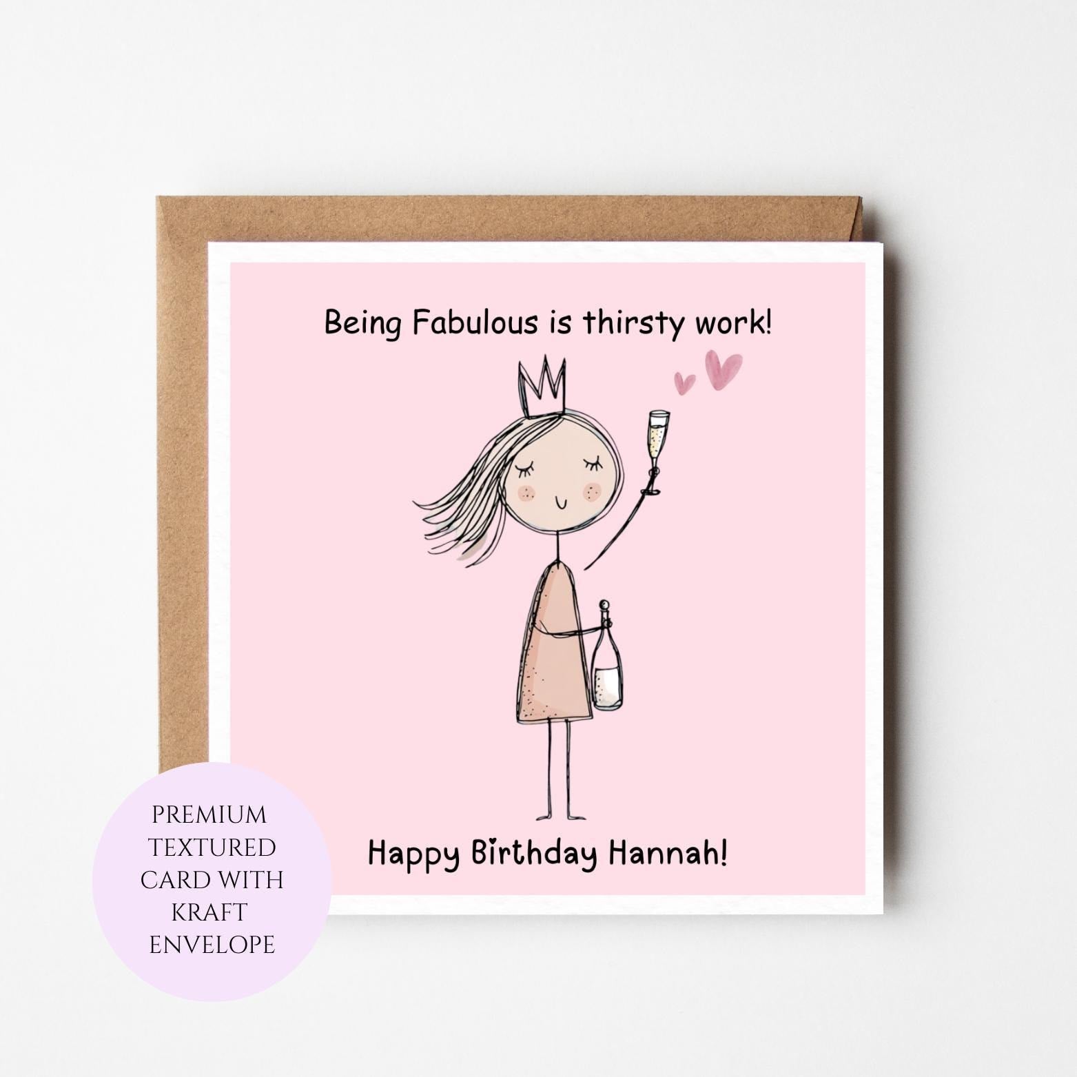 Birthday Card, Whimsical Illustration, Textured Cardstock, Kraft Envelope