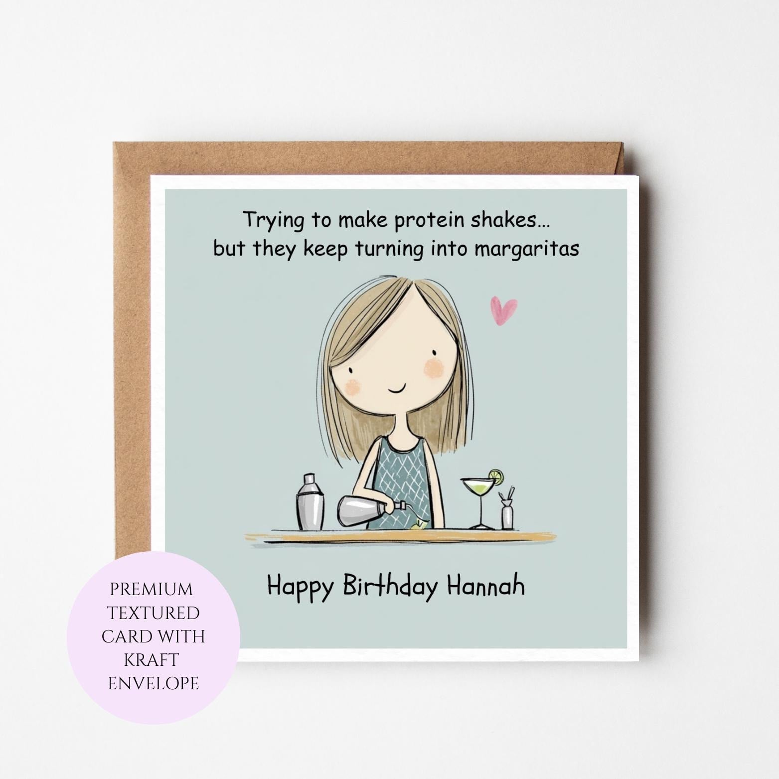 Funny Birthday Card, Margarita Humor, Friend Greeting, Textured (Kraft Envelope)