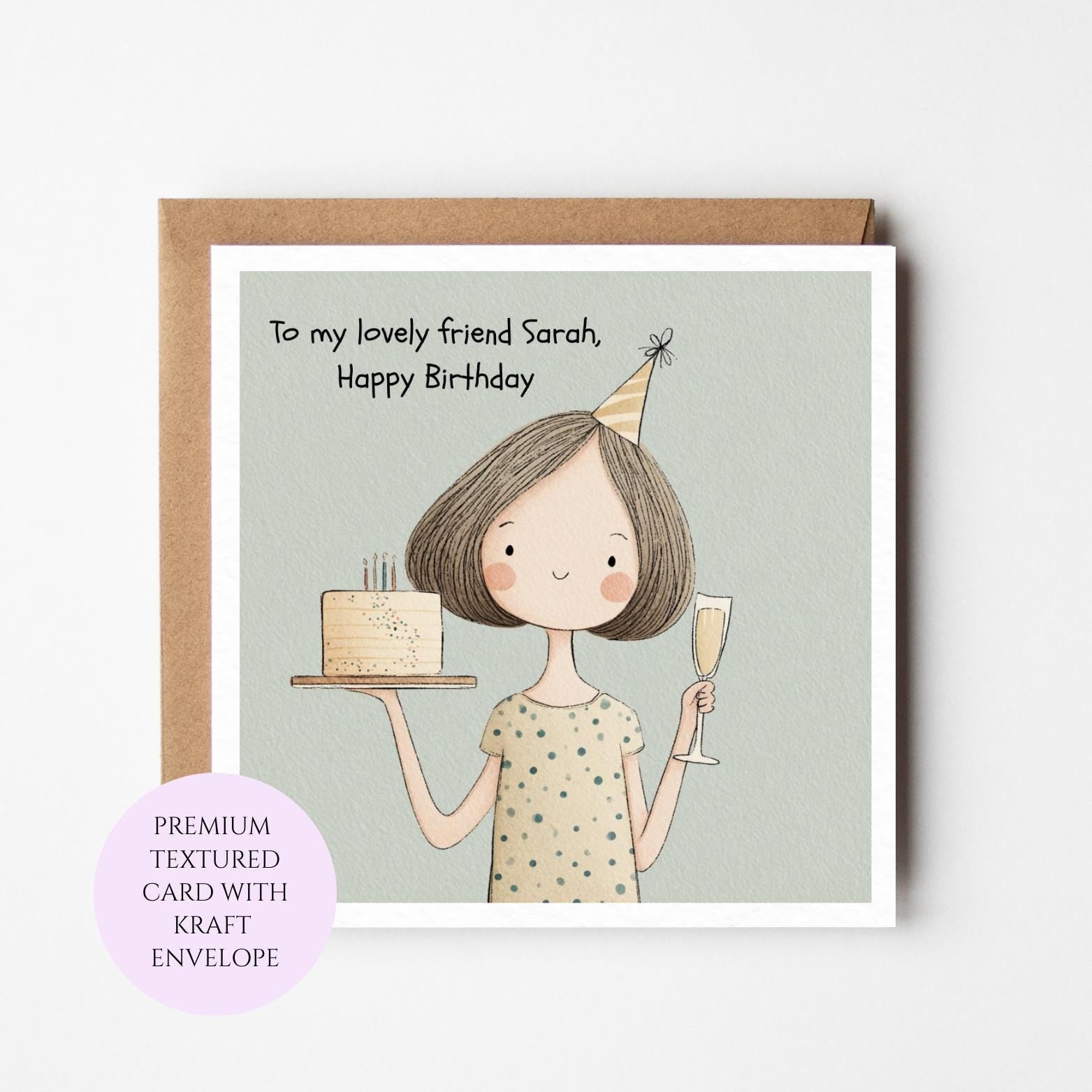 Friend Birthday Card, Elegant Celebration, Textured Card with Kraft Envelope