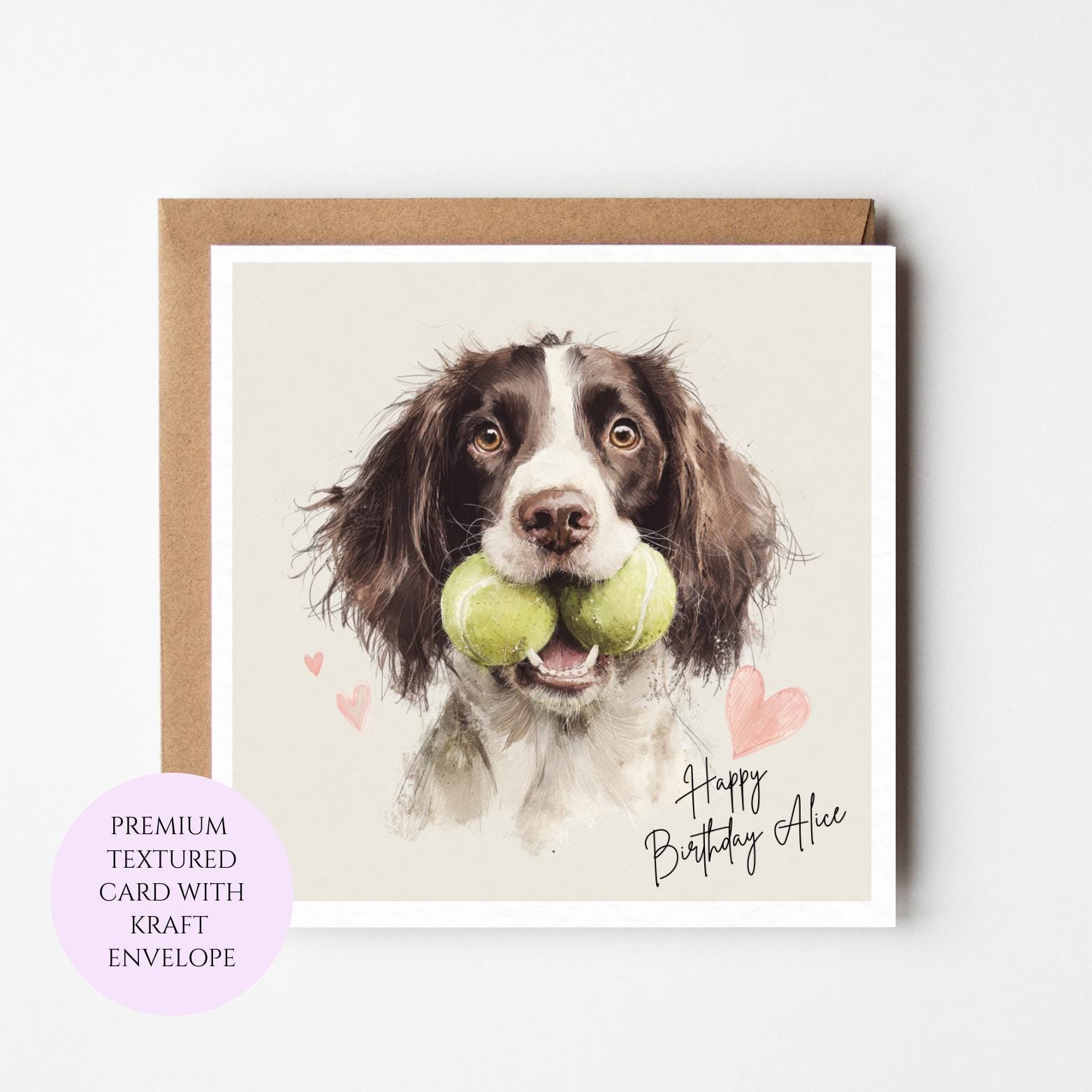Birthday Card: Springer Spaniel with Tennis Balls - Watercolor Style