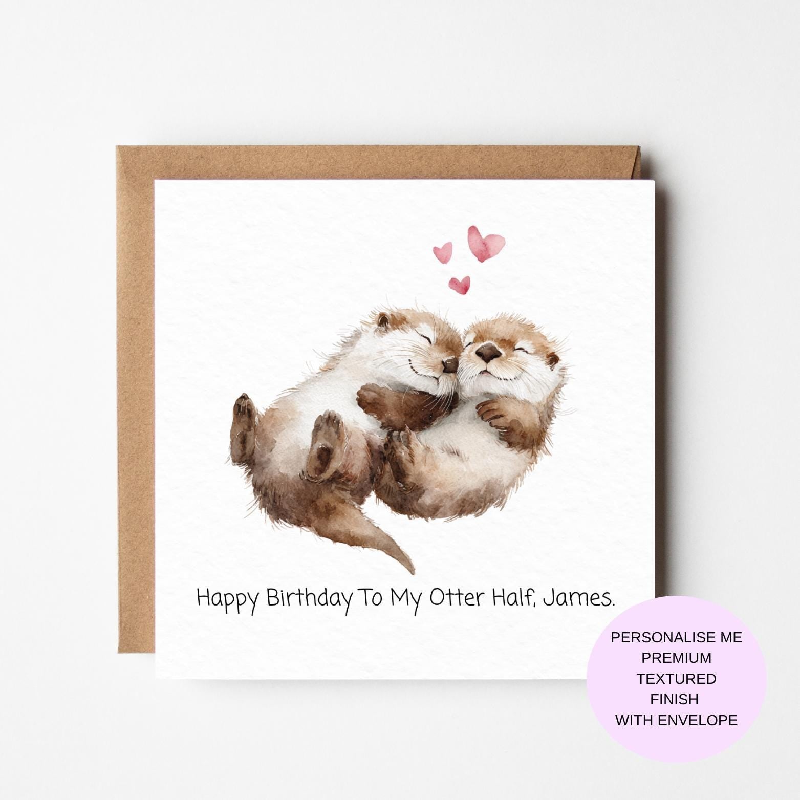 Funny Otter Anniversary Card: Watercolor Couple, Handmade