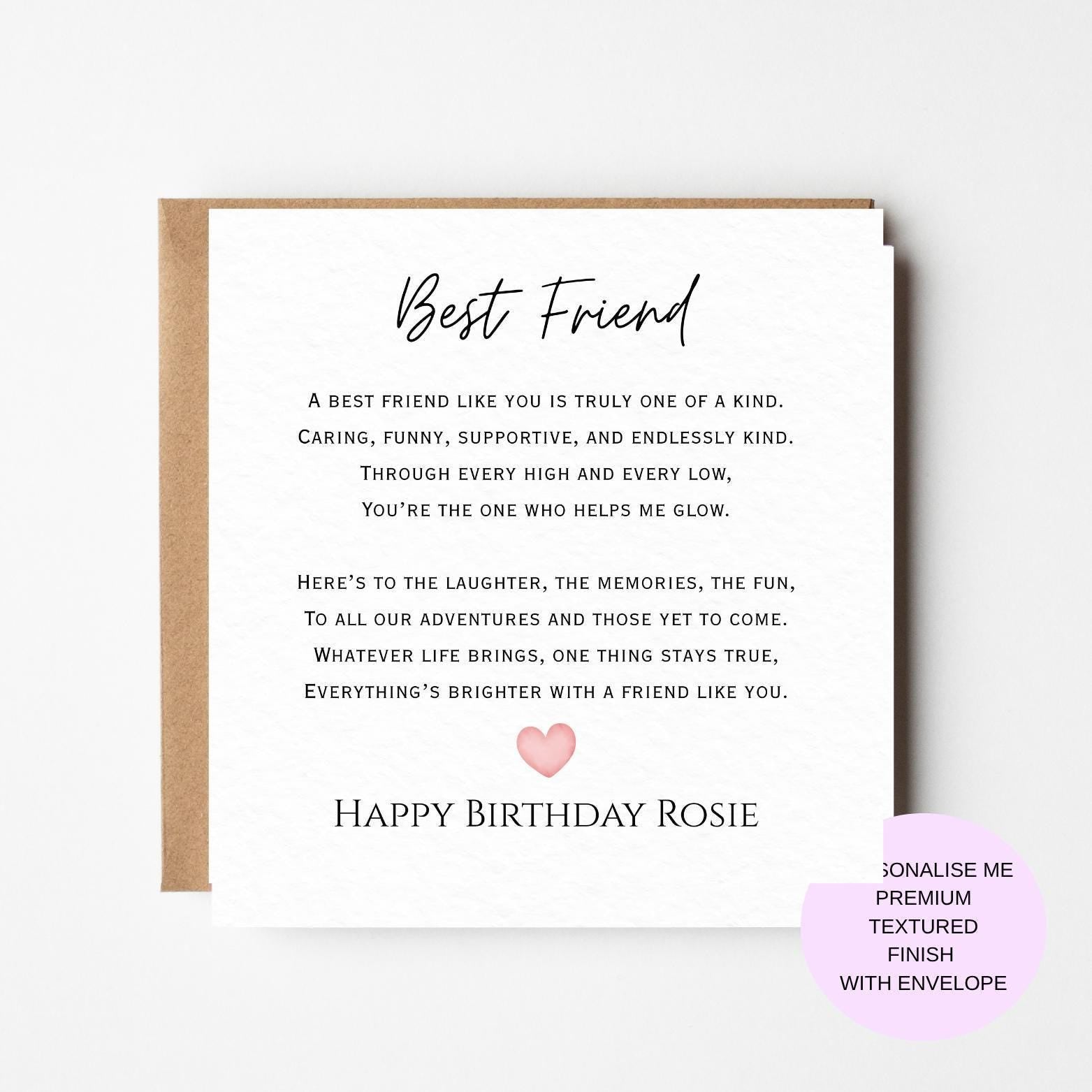 Personalised Friend Birthday Card, Heartfelt Poem, Textured Finish (Includes Envelope)