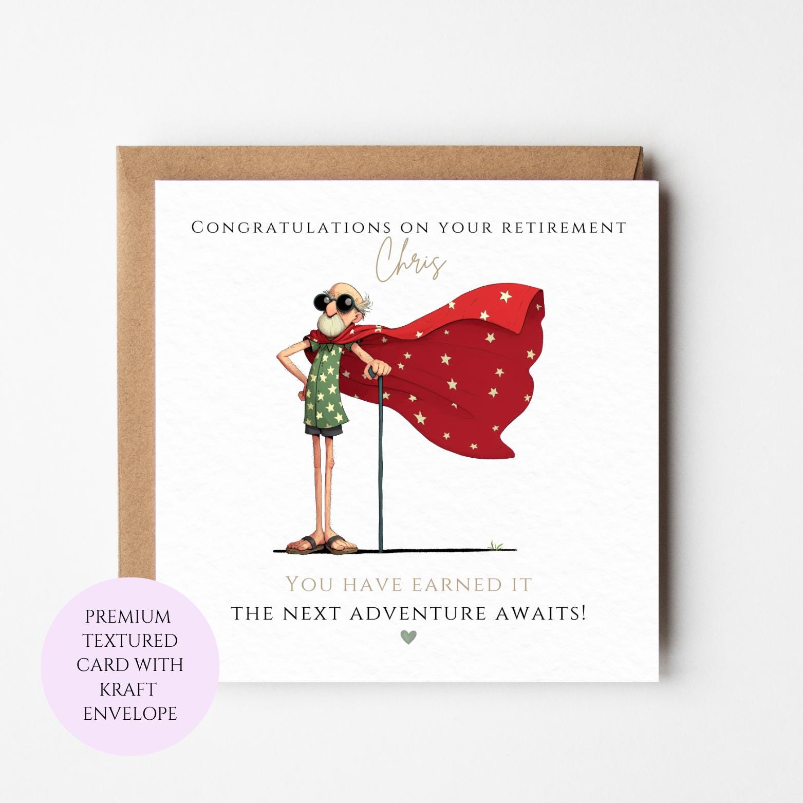 Funny Superhero Retirement Card for Him, Textured Cardstock, UK Printed