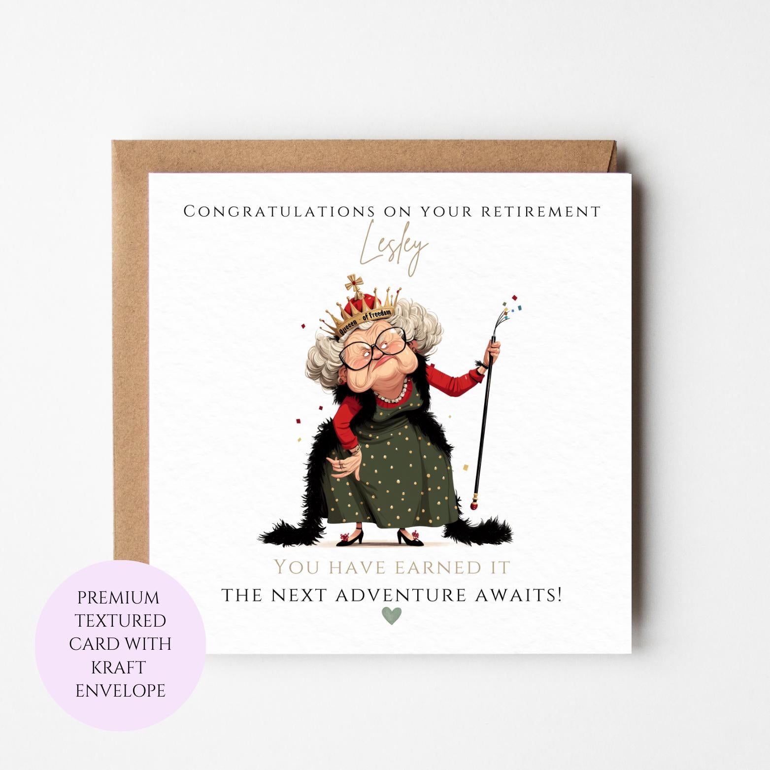 Sassy Queen Retirement Card, Humorous Congratulations for Her, Textured Cardstock (UK Printed)
