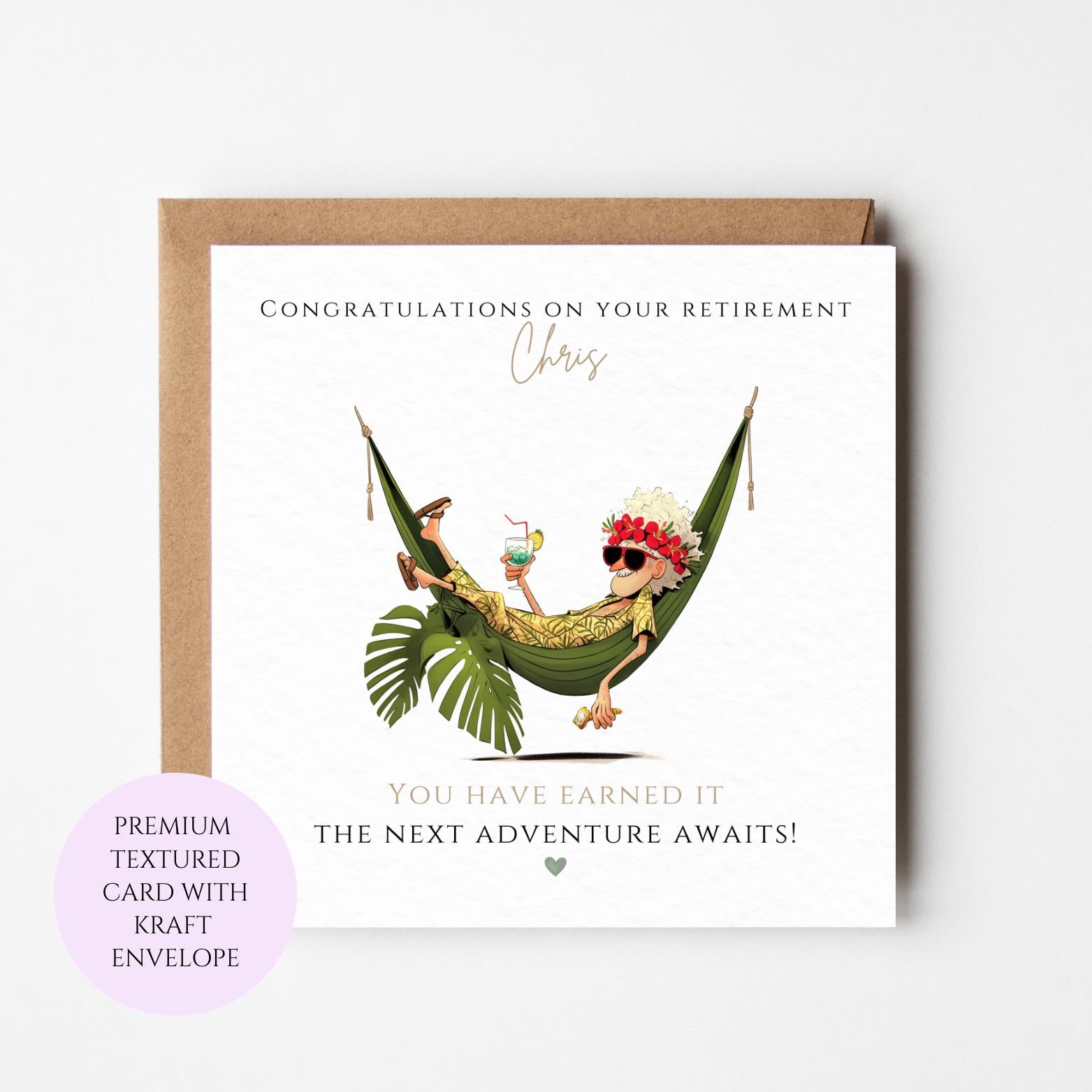 Retirement Card, Congratulations, Next Adventure Awaits, Textured Card (UK Made)
