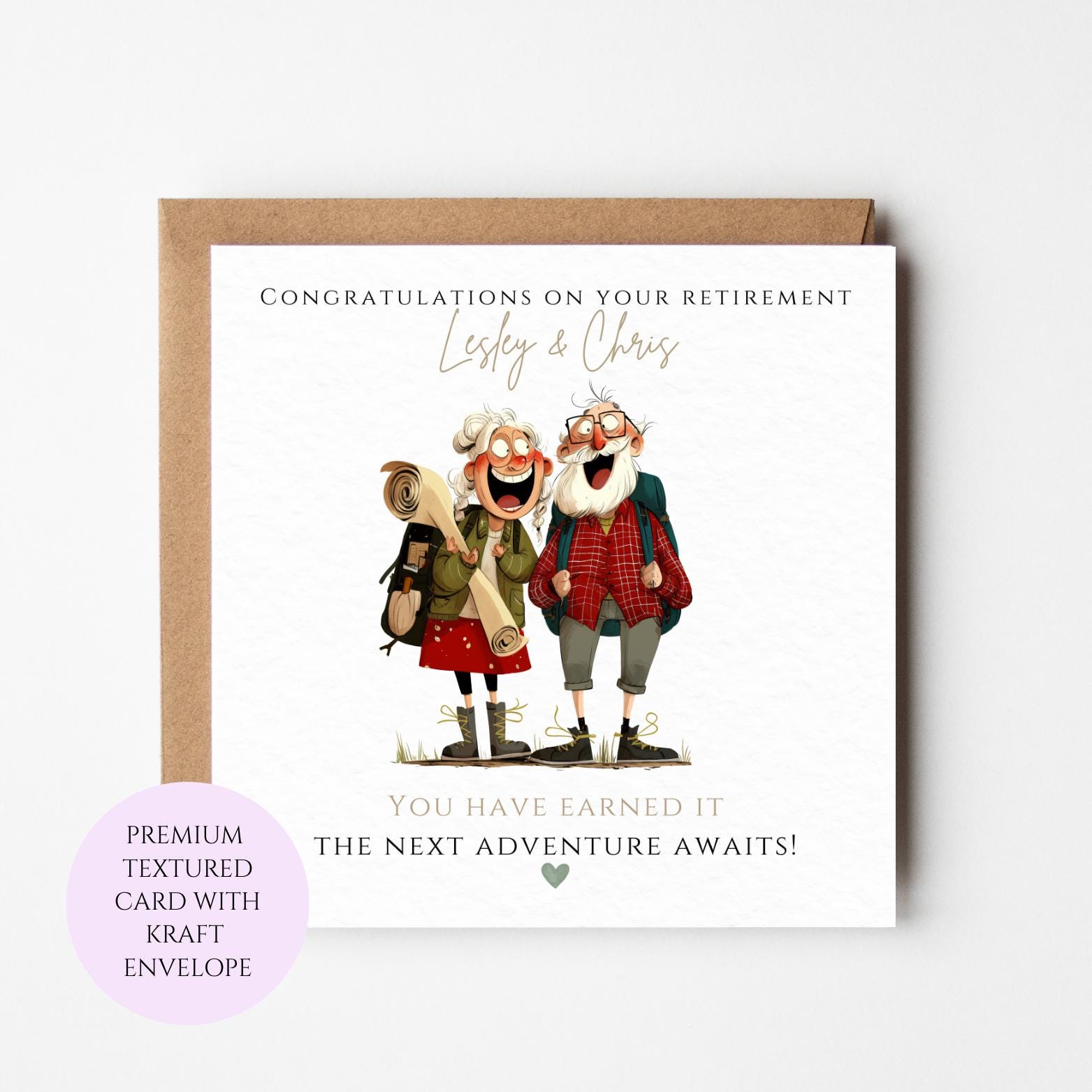 Couple Retirement Card, Watercolour Adventure Design, Textured Cardstock, UK Printed