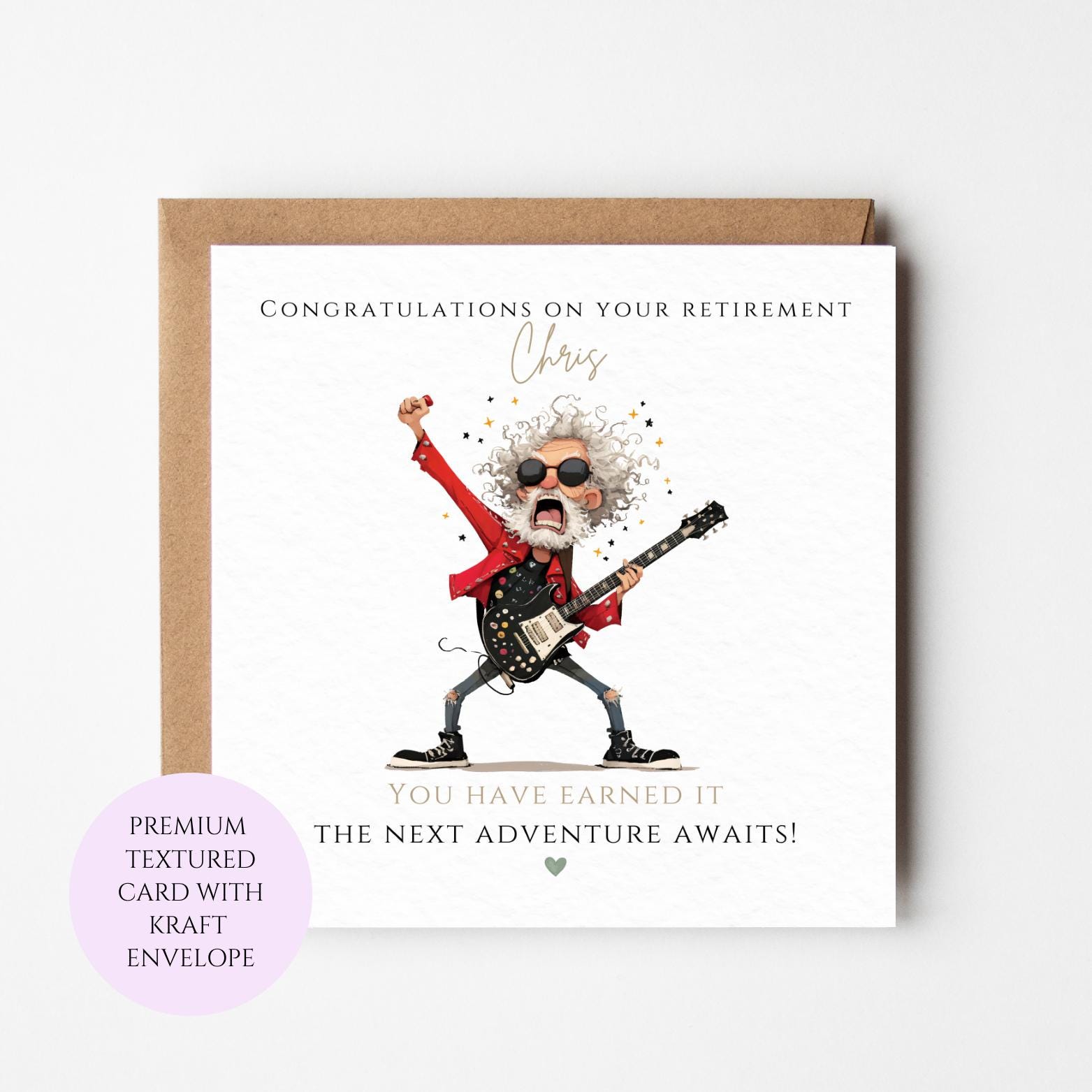Funny Rocker Retirement Card, Watercolour Congratulations Card, Textured Paper, UK Printed