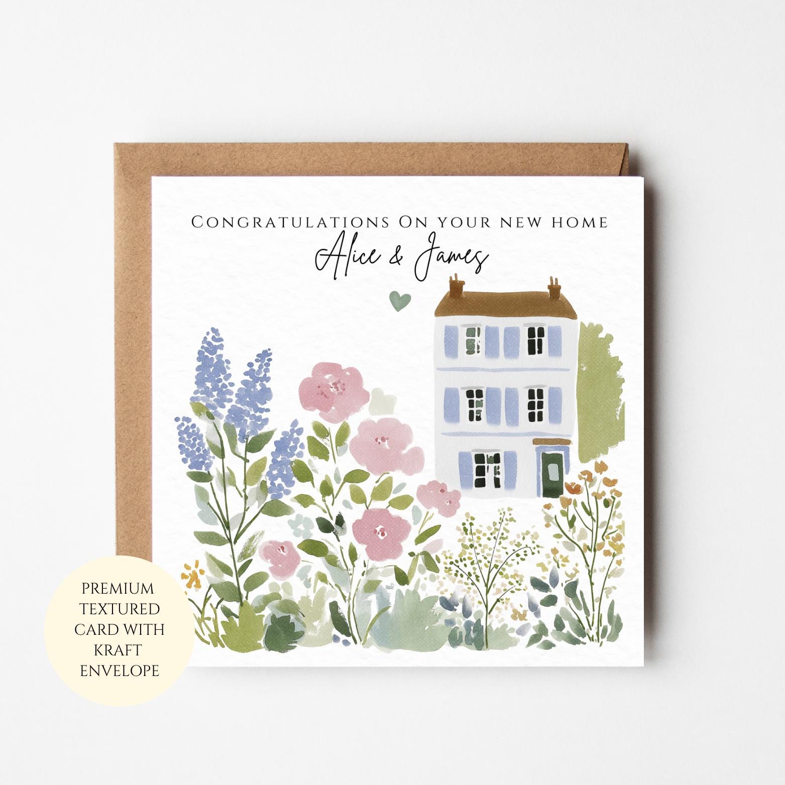 New Home Card, French Style House, Floral Design (Personalised)