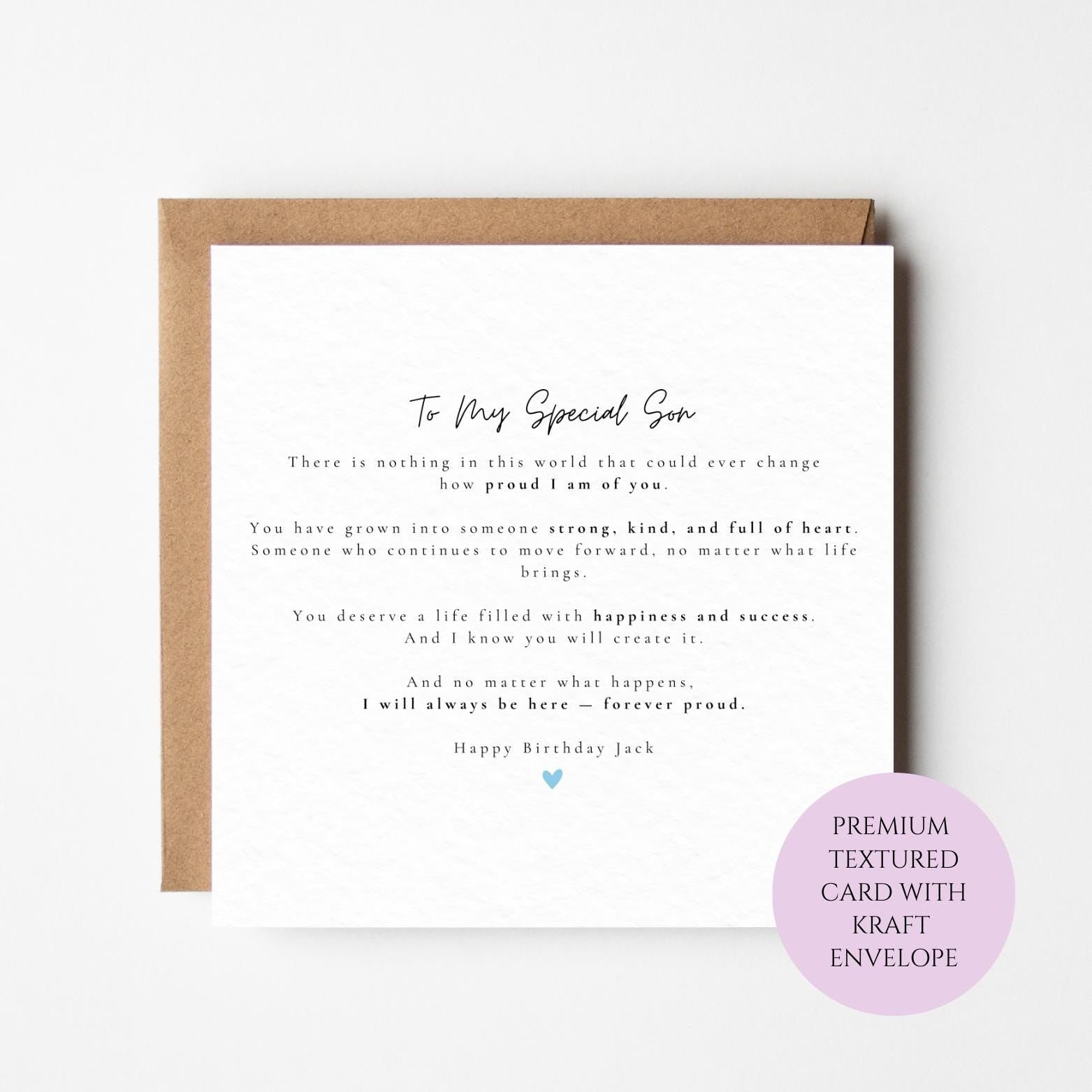 Personalised Son Birthday Card, Heartfelt Message, Proud of You, Textured Card (150x150mm)