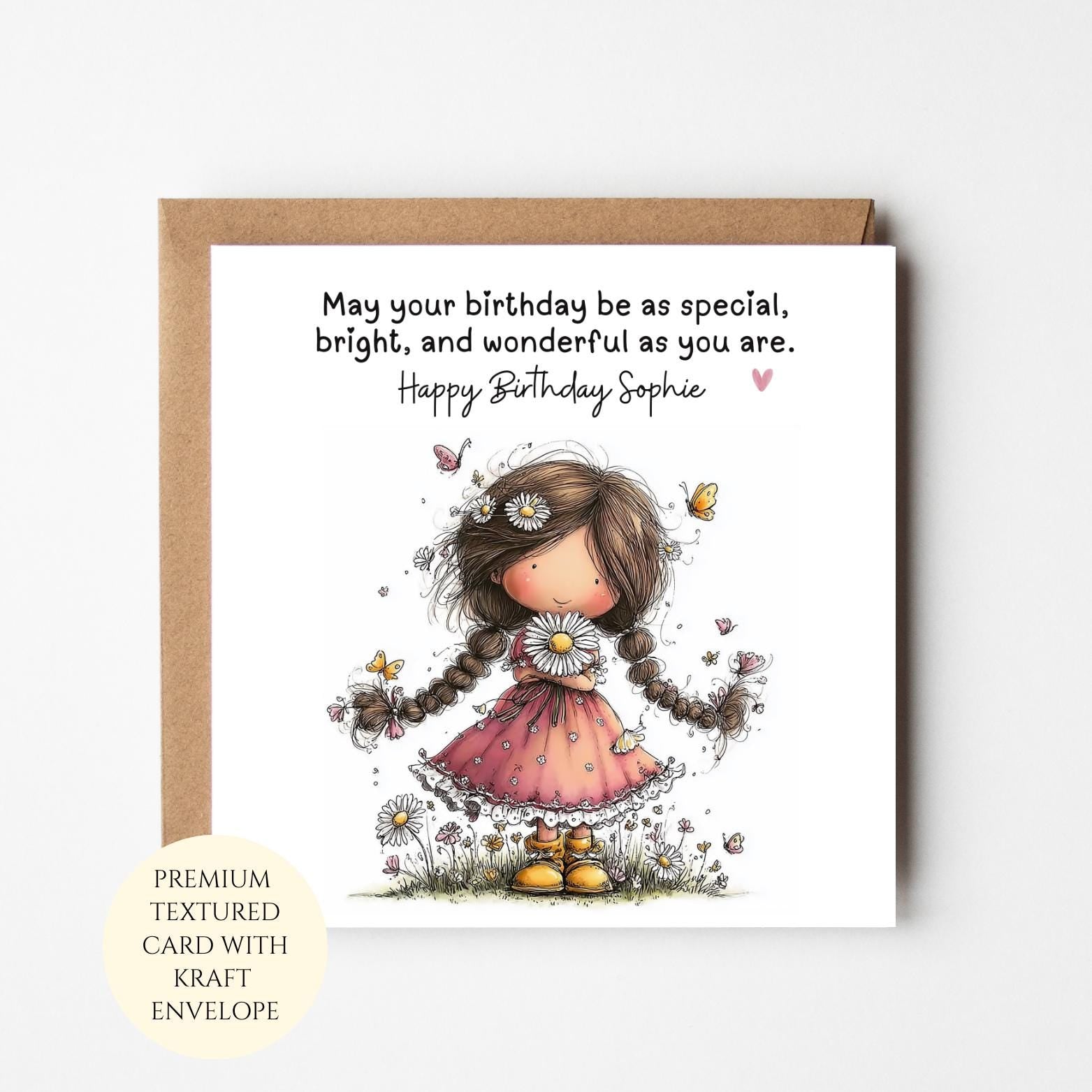 Personalised Floral Birthday Card for Girl, Daughter, Kids – Happy Birthday Sophie