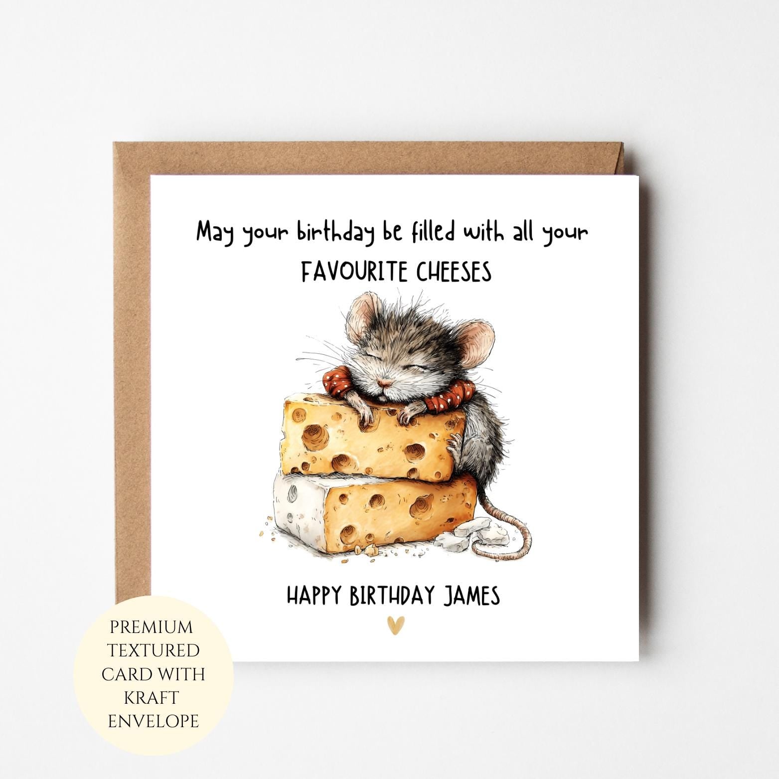 Funny Mouse Cheese Birthday Card, Food Lover Greeting Card (Blank Inside)