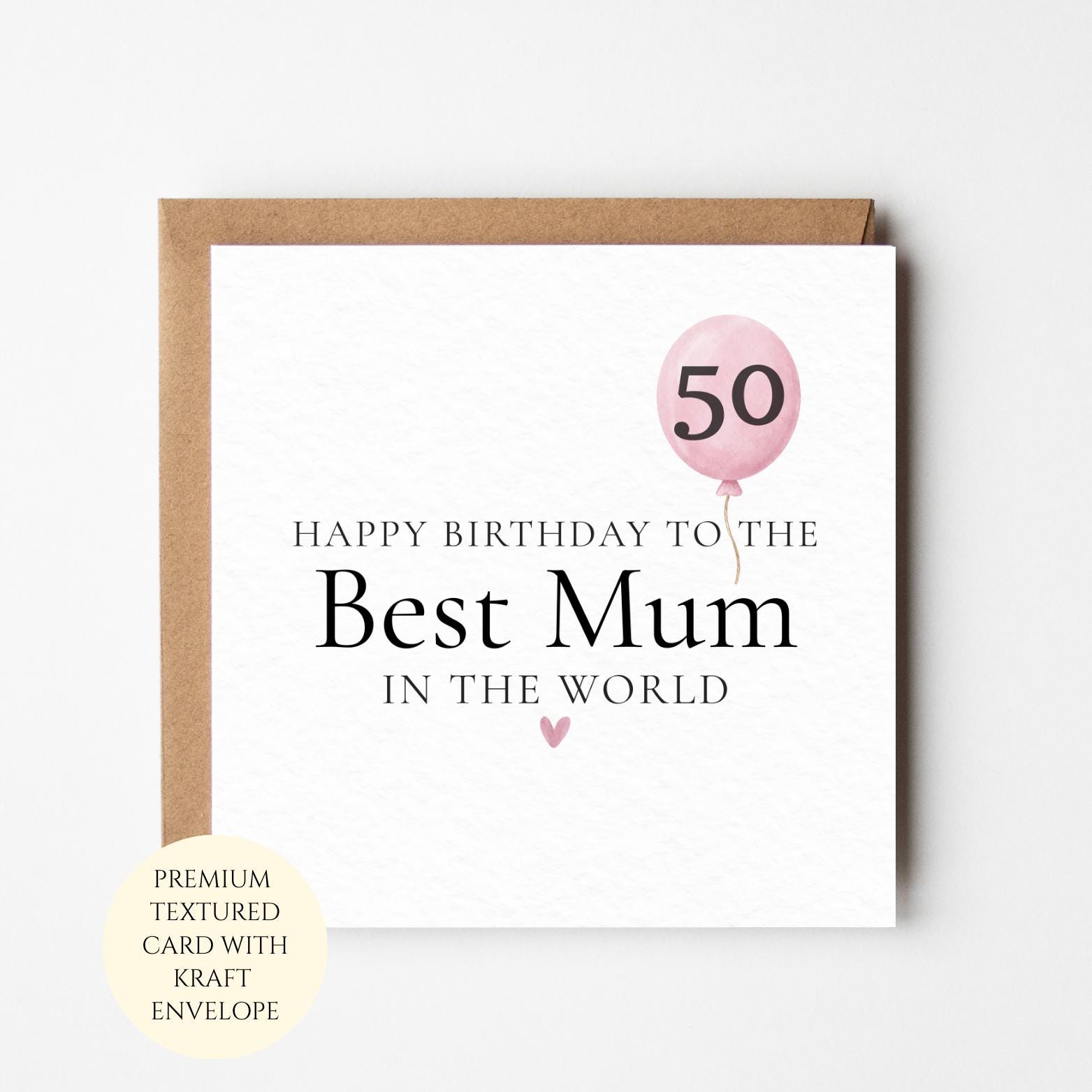 Personalised 50th Birthday Card for Mum – Milestone Celebration (Kraft Envelope)