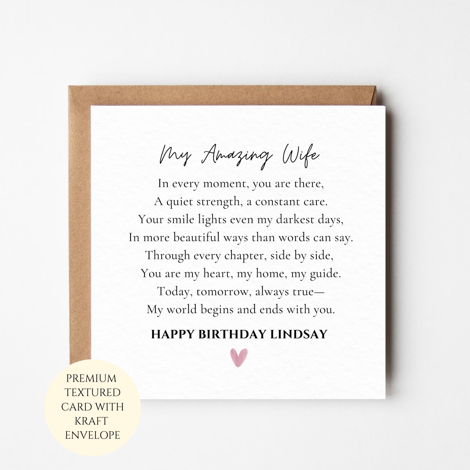 Personalised Wife Birthday Card: Romantic Message From Husband