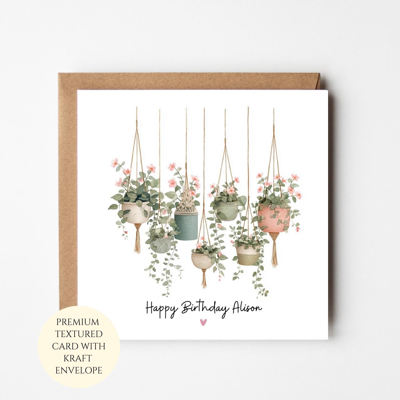 Personalised Hanging Plants Birthday Card for Plant Lover, Garden Botanical Greeting
