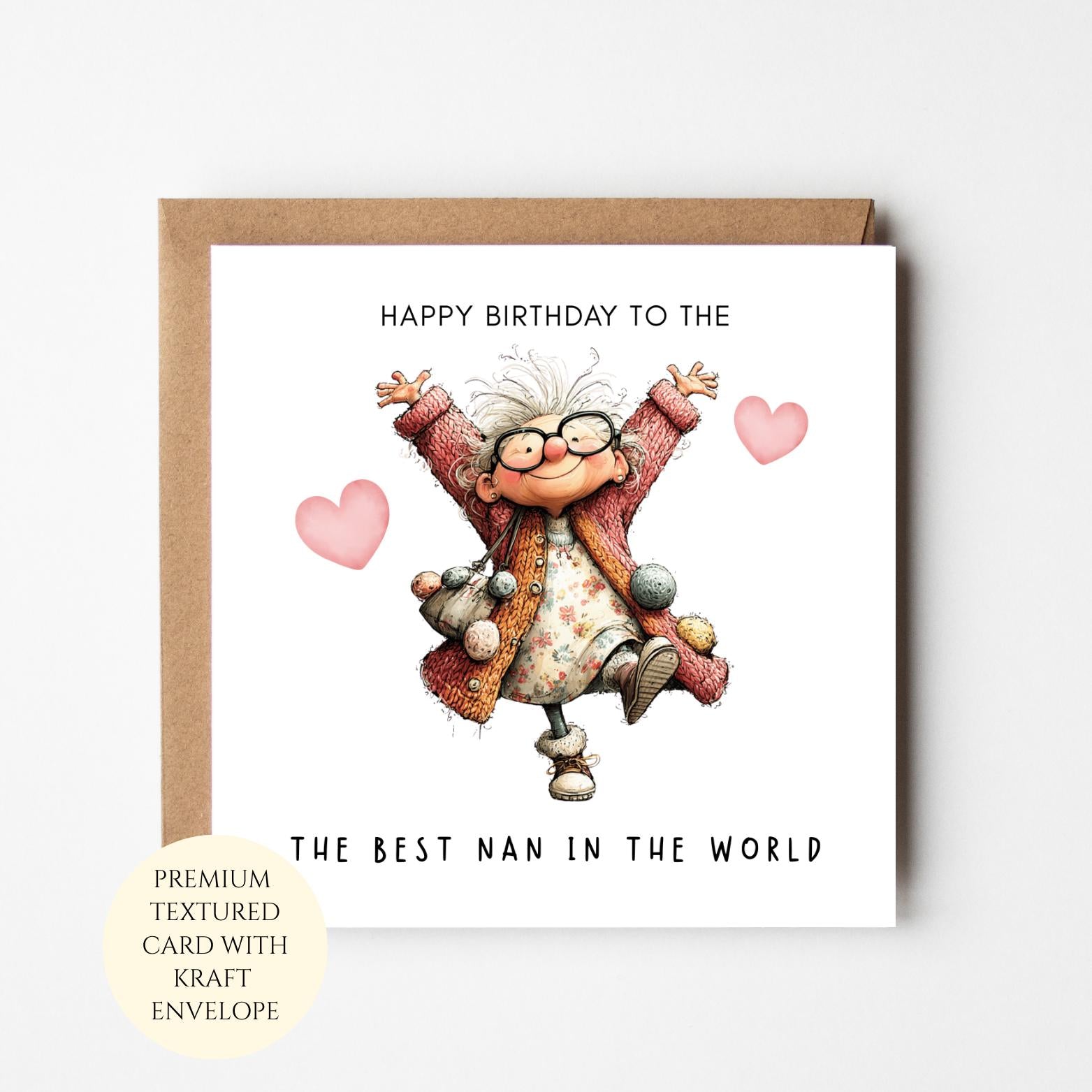 Birthday Card Nan: Nan in the World, Textured Card