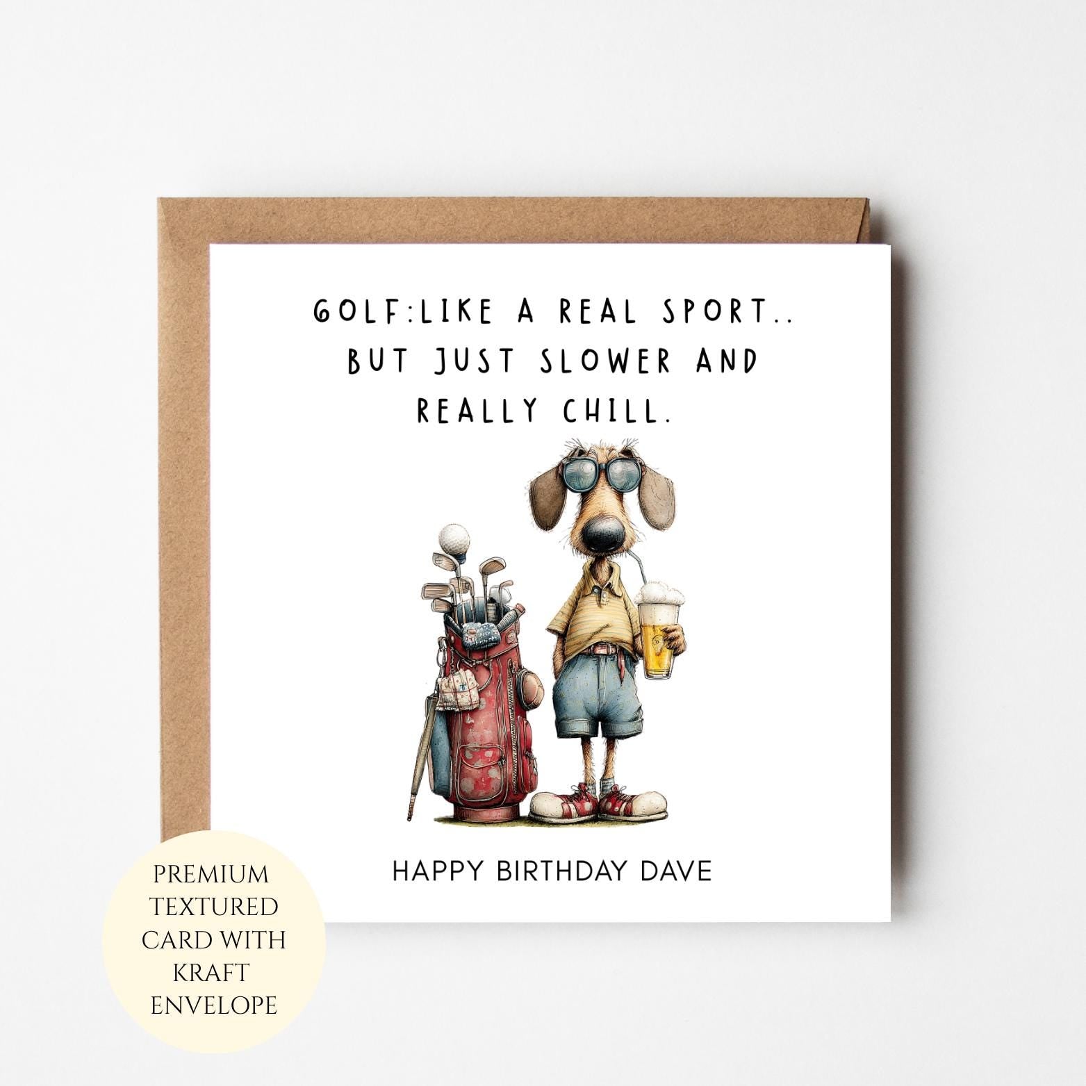 Funny Dachshund Golf Birthday Card for Him, Husband, Dad – Personalised Greeting