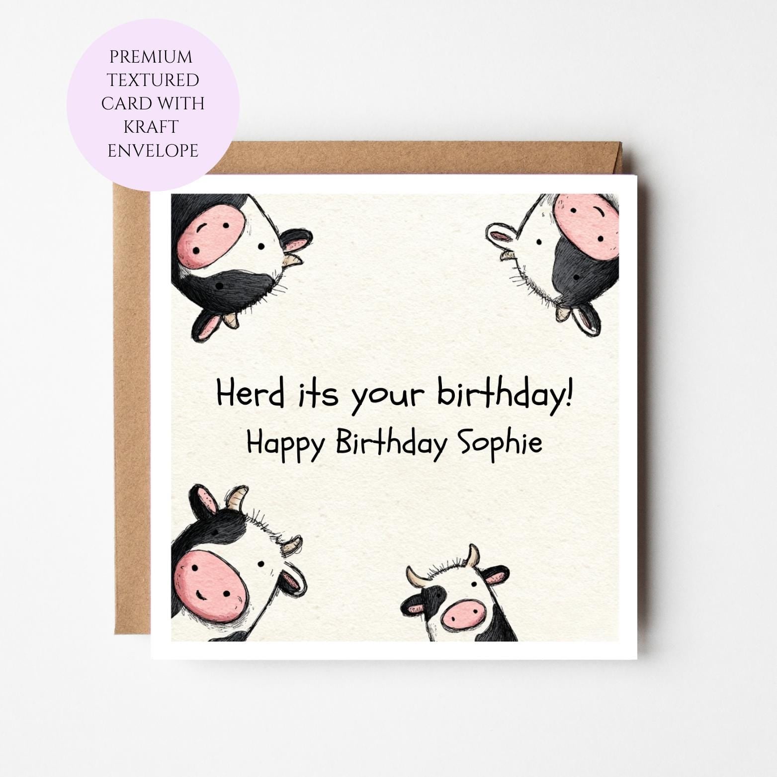 Funny Cow Birthday Card, Herd Its Your, Animal Pun Greeting Card
