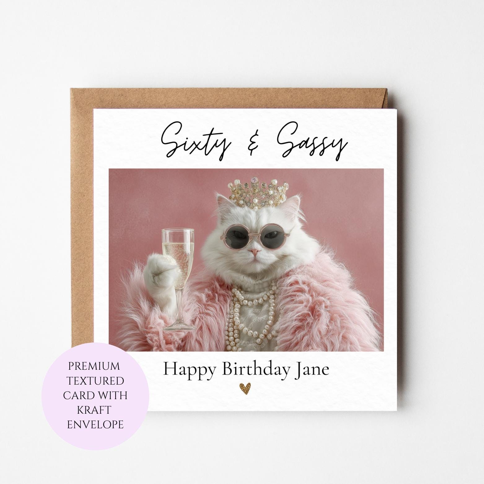 Sixty Sassy Birthday Card, Glamorous Cat with Champagne, 60th Celebration For Her