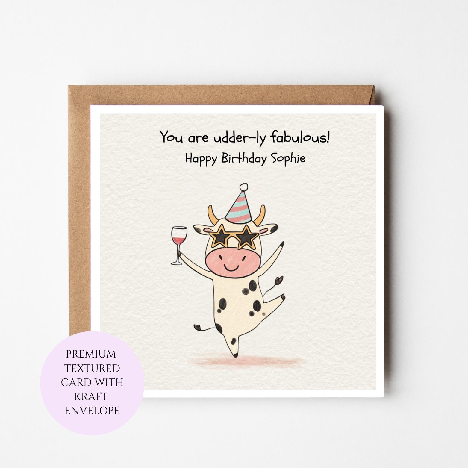 Funny Cow Birthday Card, Dancing Party Animal, Whimsical Greeting (Blank Inside)