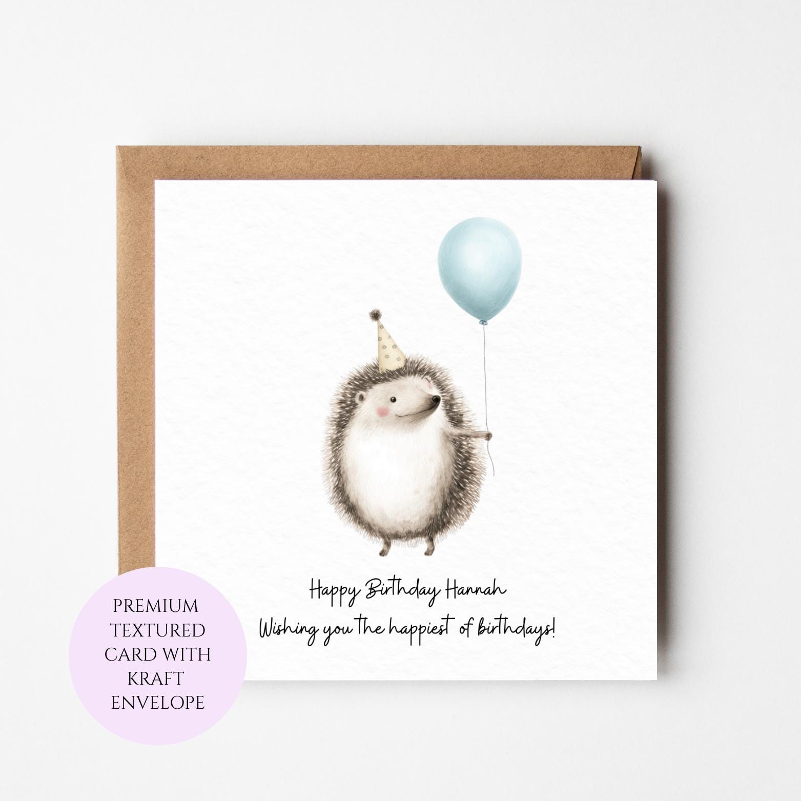 Hedgehog Birthday Card, Party Hat Balloon, Whimsical Animal Greeting Card