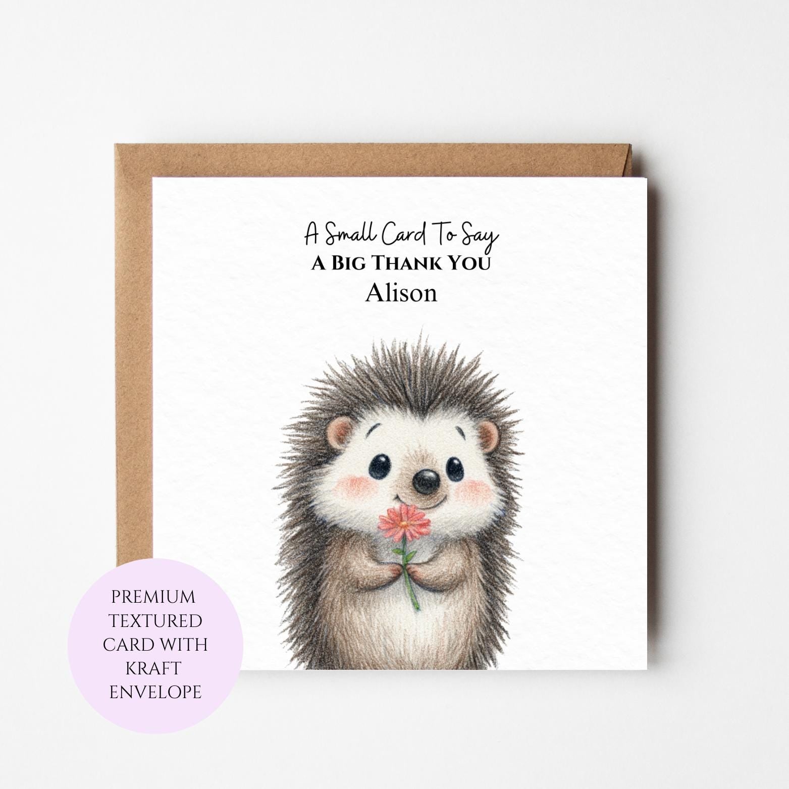 Personalised Hedgehog Floral Thank You Card, Animal Greeting Card, UK Small Business
