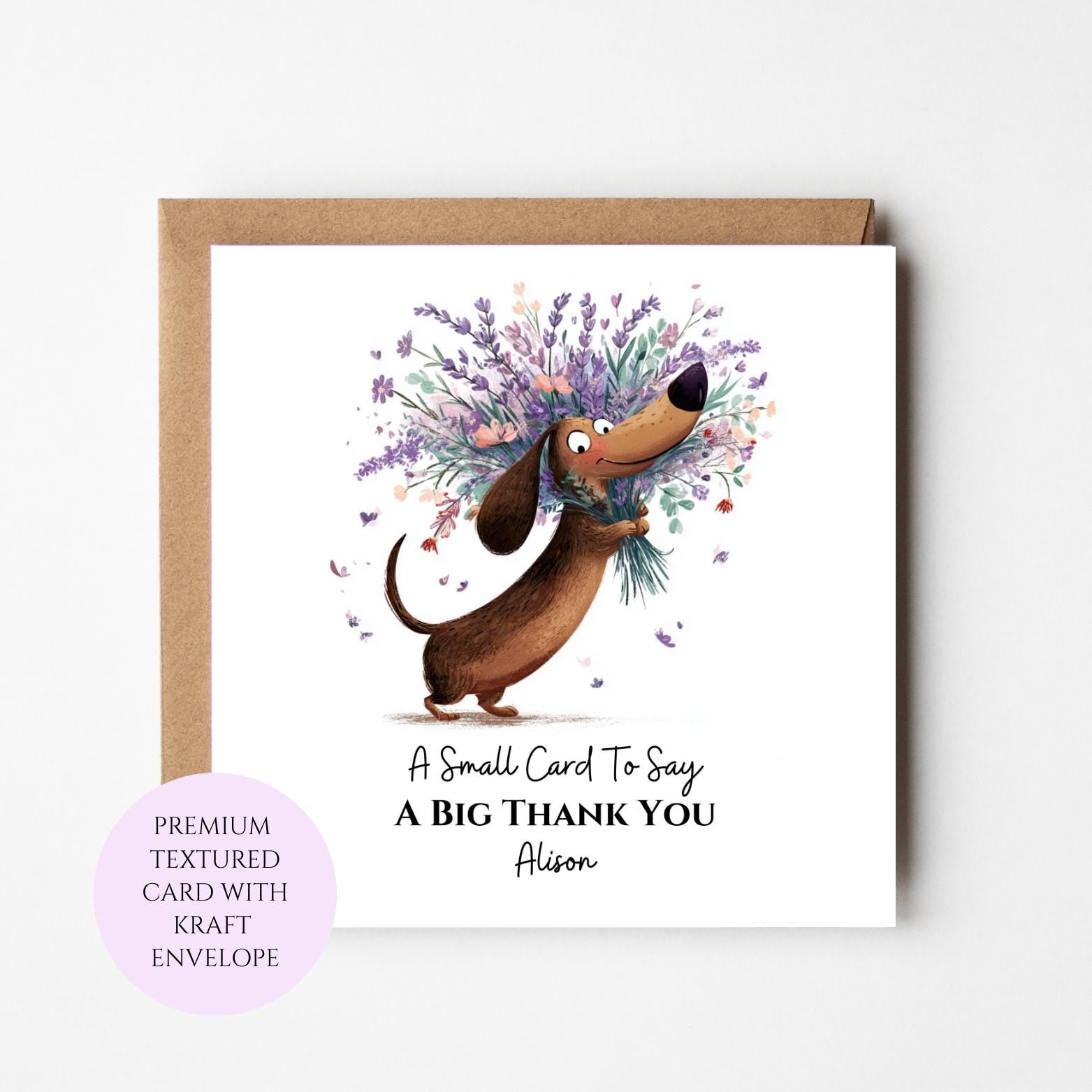 Personalised Dachshund Floral Thank You Card, Sausage Dog Appreciation Greeting