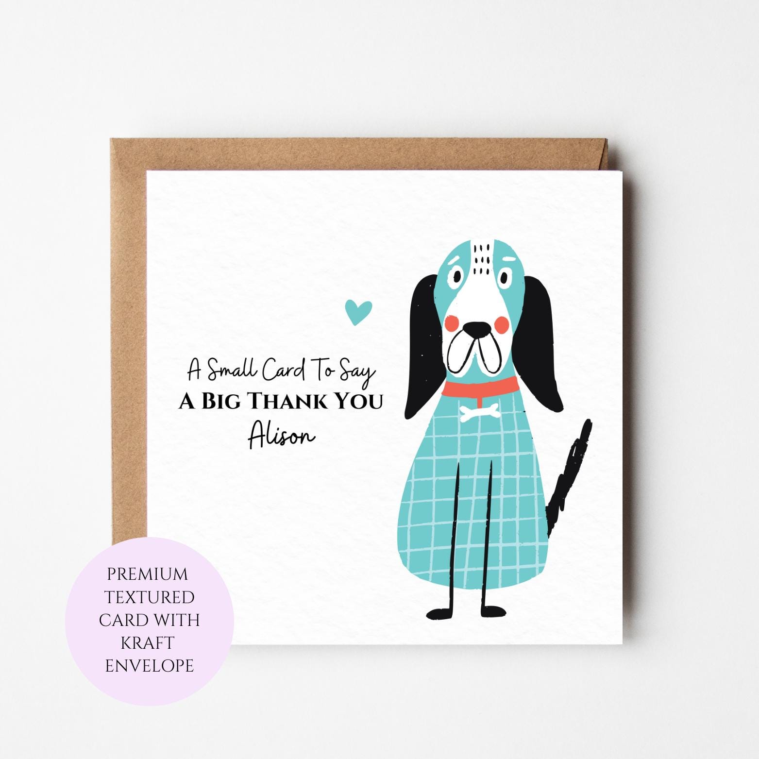Personalised Whimsical Dog Thank You Card, Colourful Sketch Style Animal Card
