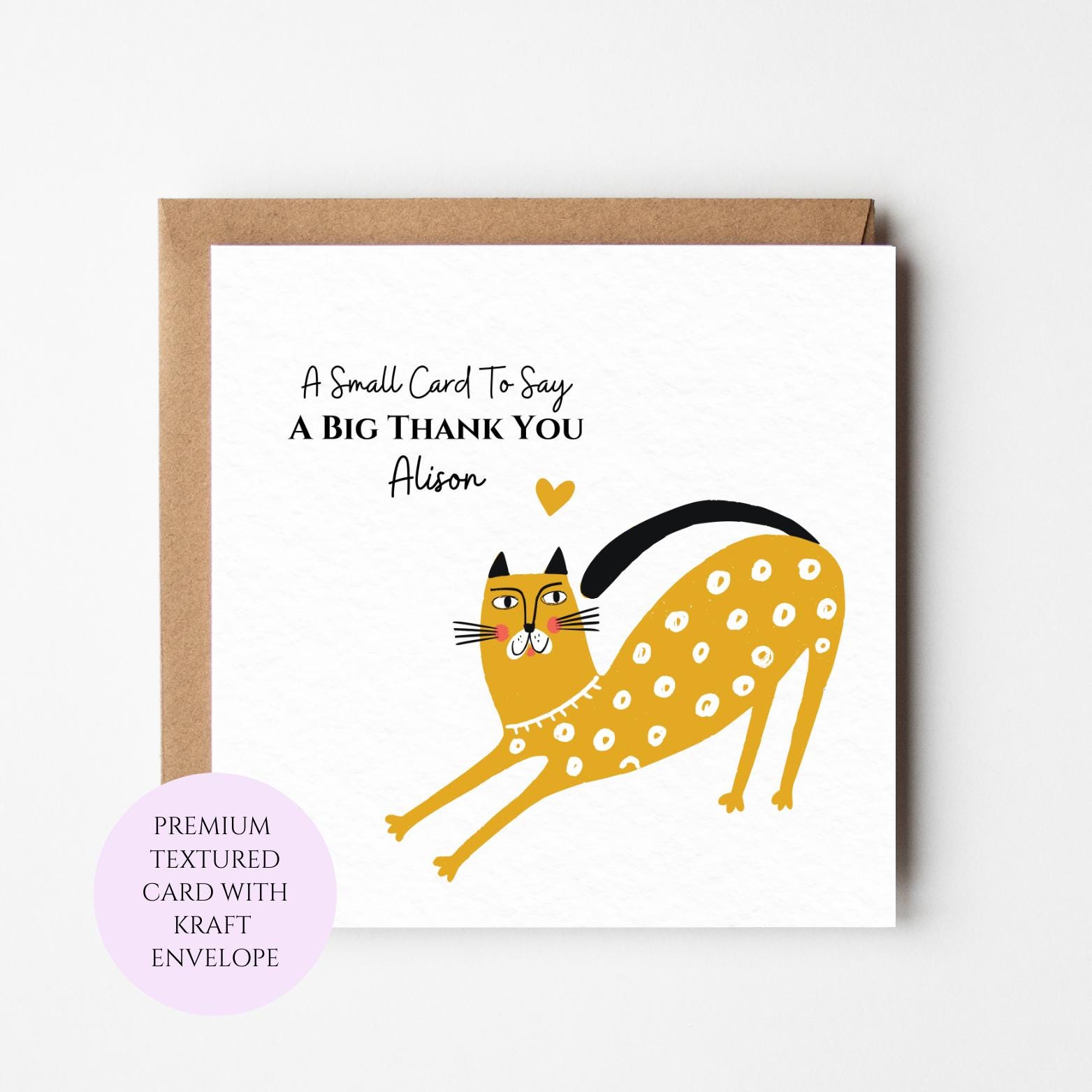 Whimsical Cat Thank You Card, Colourful Sketch, Personalised Greeting Card